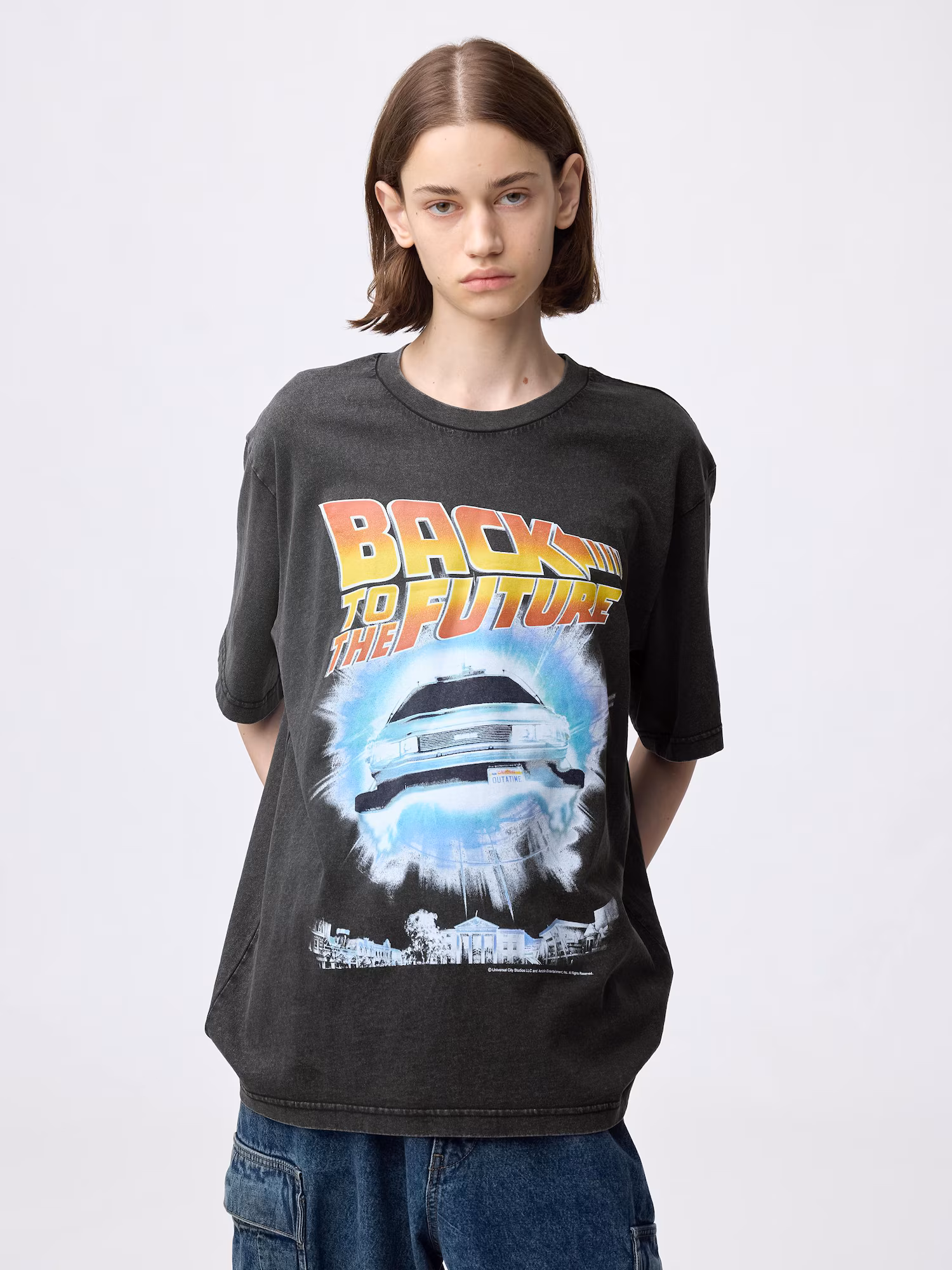 Футболка с принтом Back to the Future, варёный эффект — GU