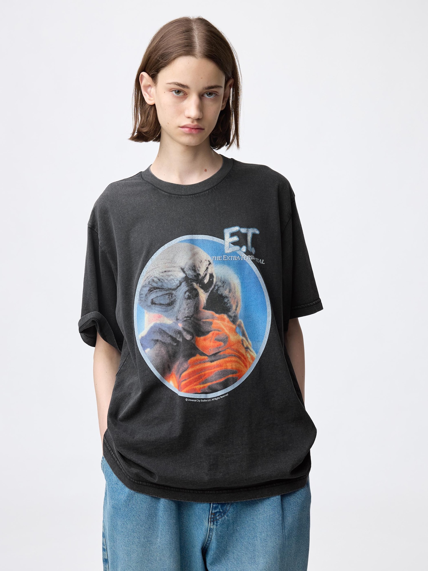 Футболка с принтом E.T., варёный эффект — GU