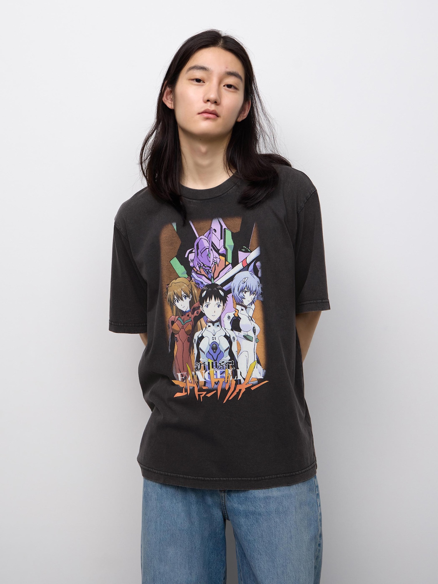 Футболка с принтом EVANGELION, варёный эффект — GU