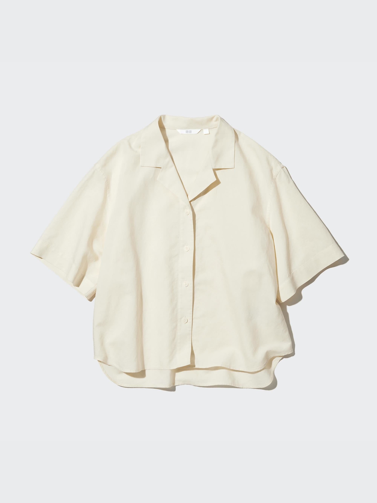 Рубашка из льняной смеси с открытым воротником, короткий рукав — UNIQLO