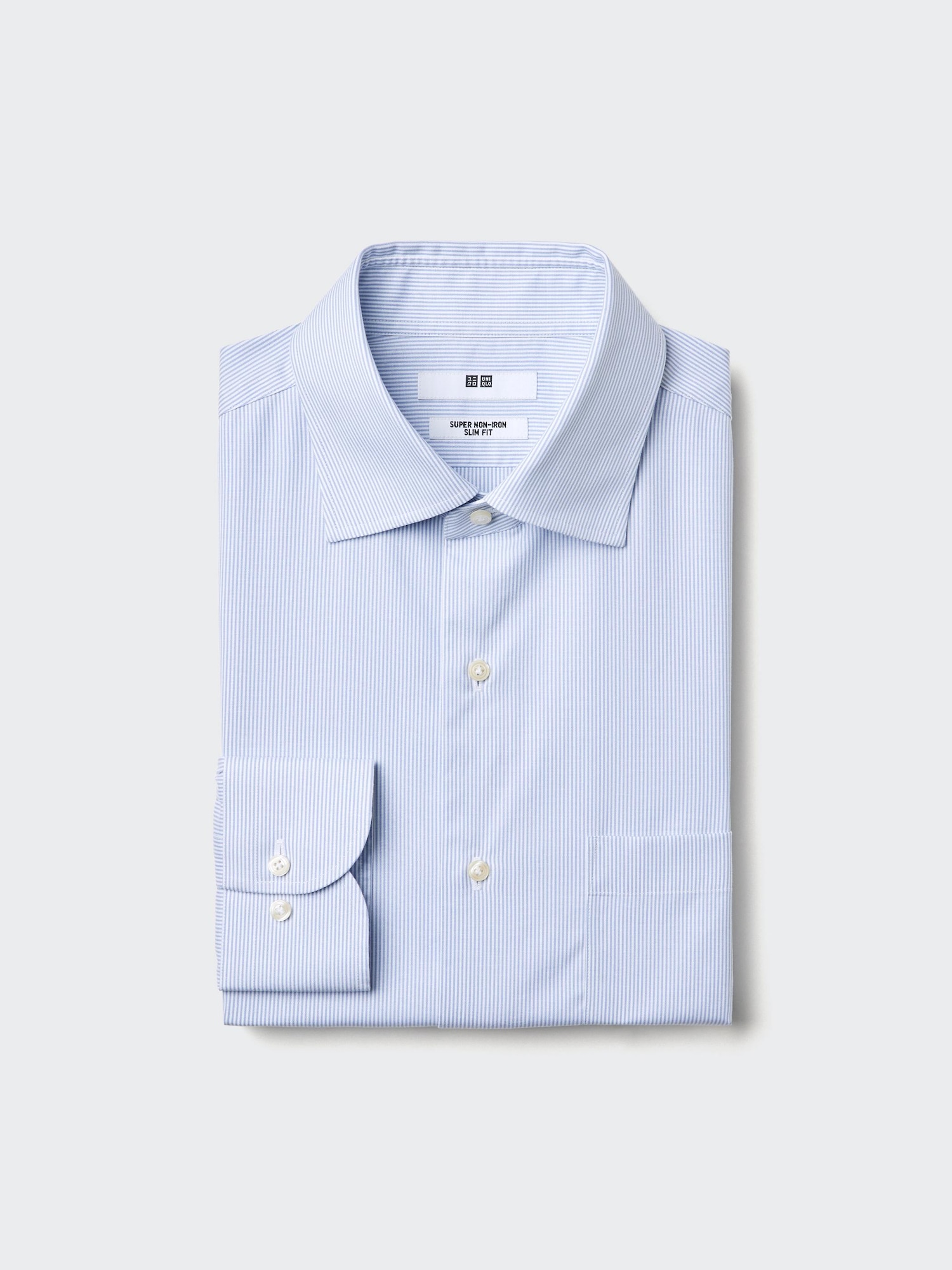 Рубашка Super Non-Iron зауженная с полуширокими лацканами, в полоску — UNIQLO