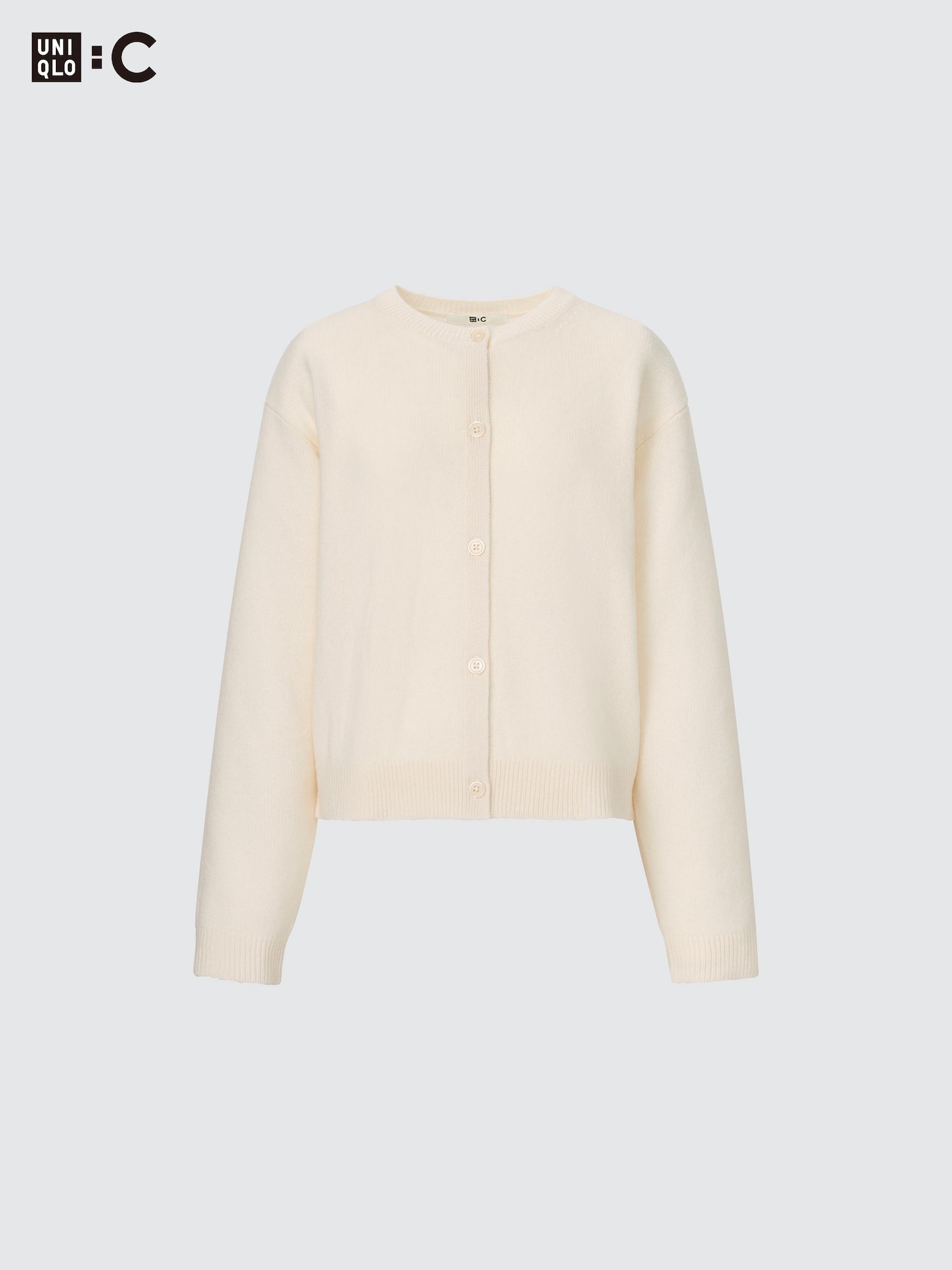 Кашемировый укороченный кардиган с круглым вырезом, длинный рукав — UNIQLO