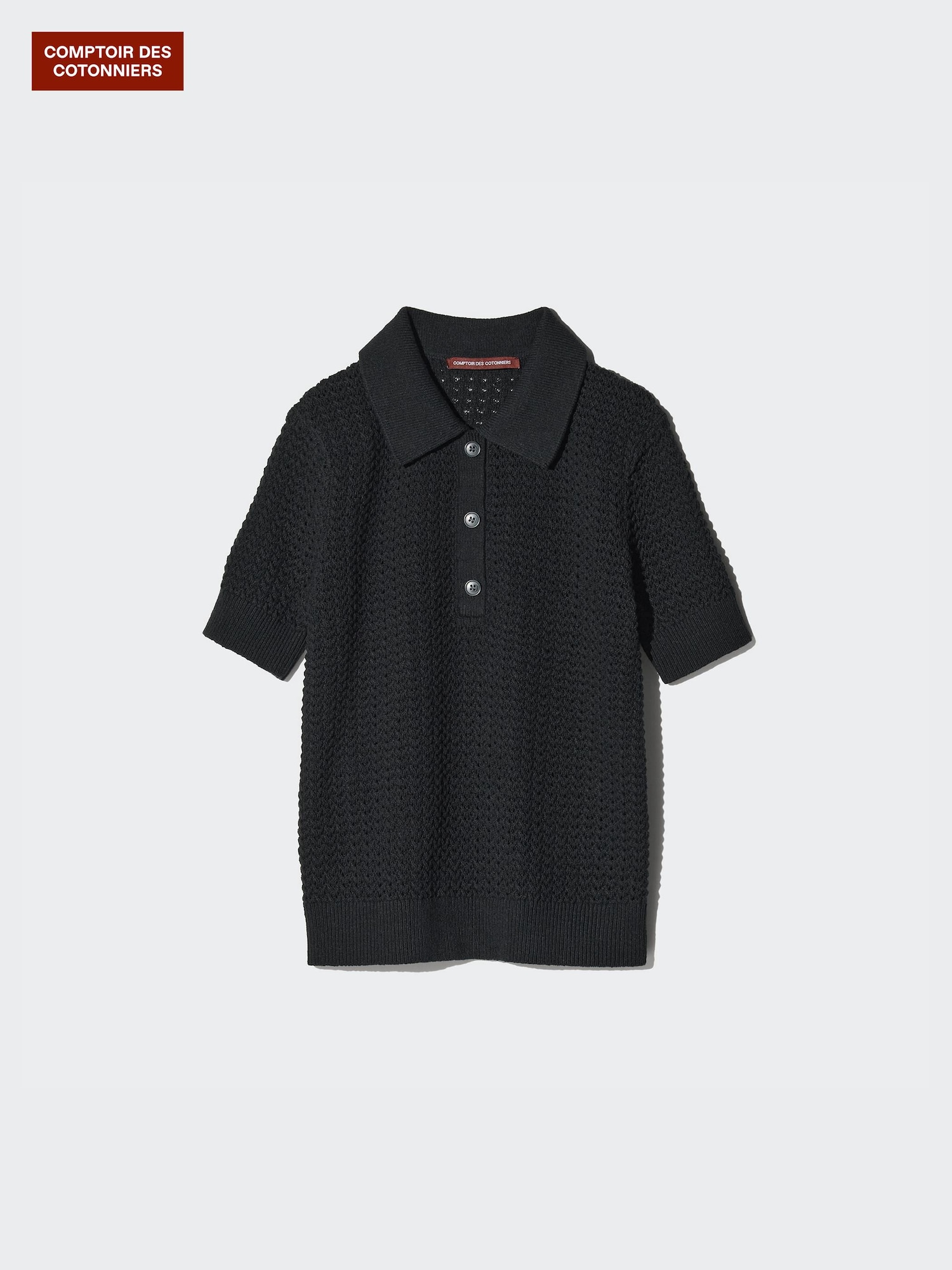Свитер-поло из льна и хлопка с ажурной вязкой — UNIQLO