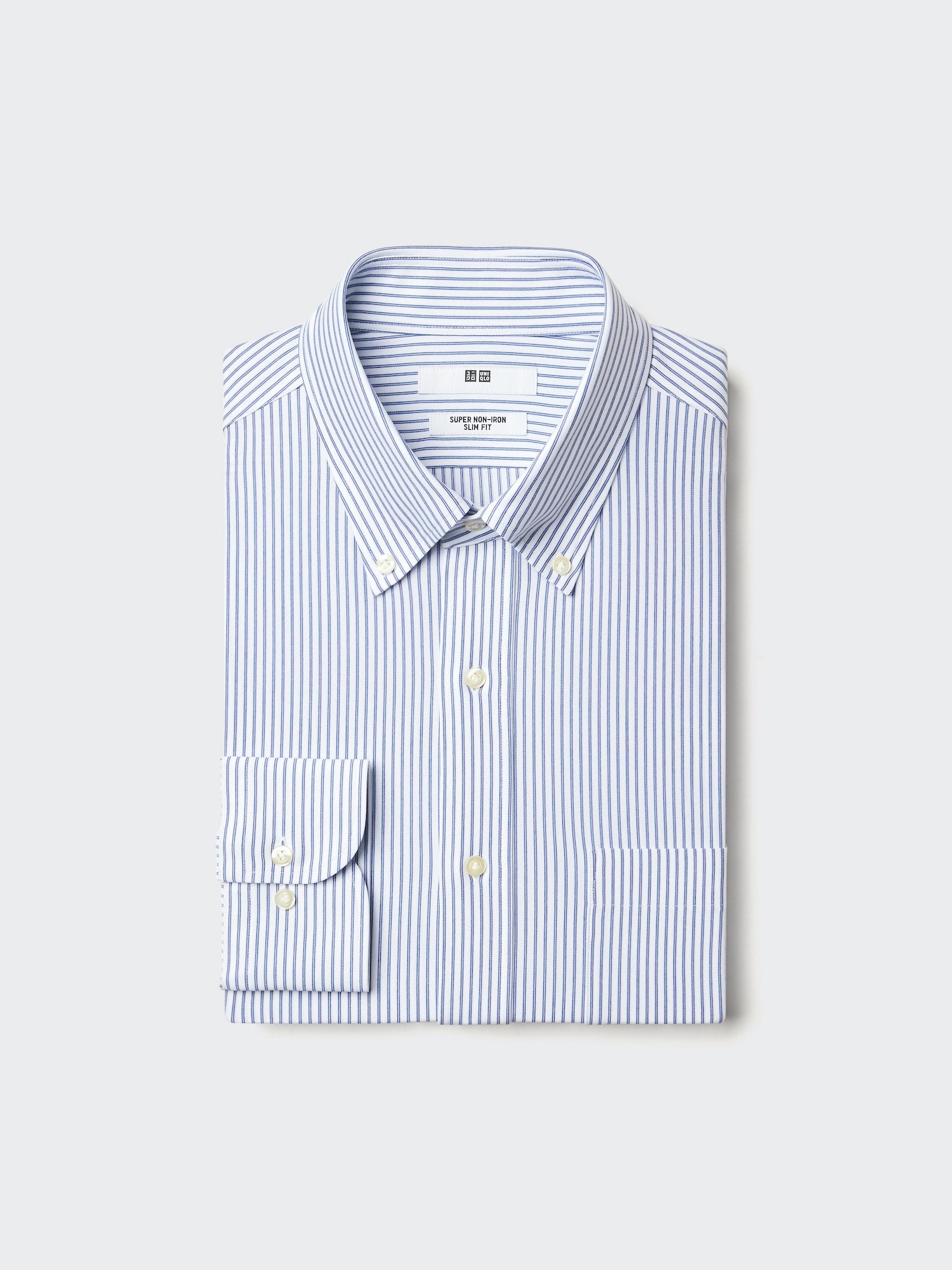 Супер неглаженая стрейч-рубашка/слим/полоски — UNIQLO
