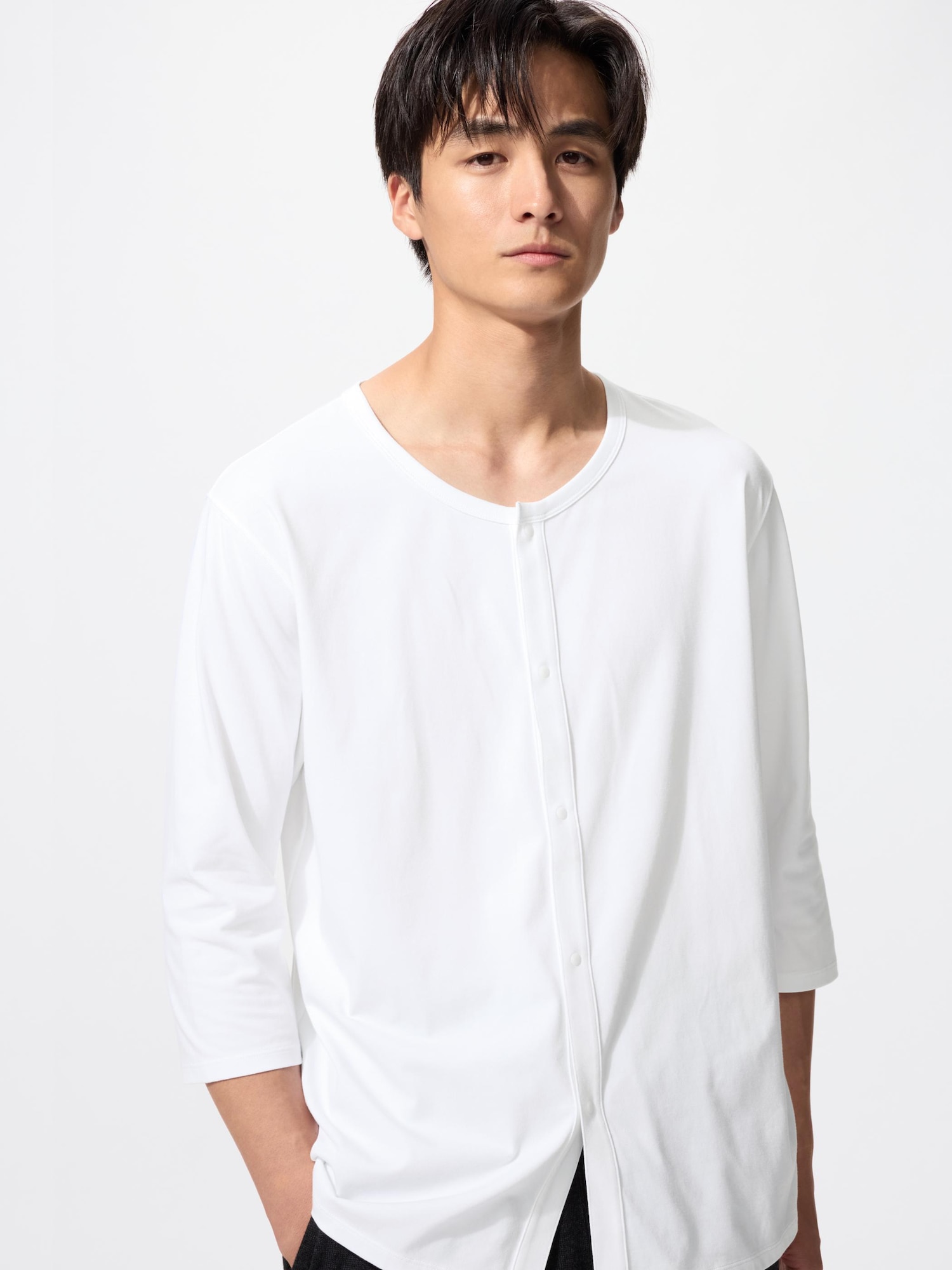 AIRism Футболка с планкой, круглый вырез, рукав 3/4 — UNIQLO