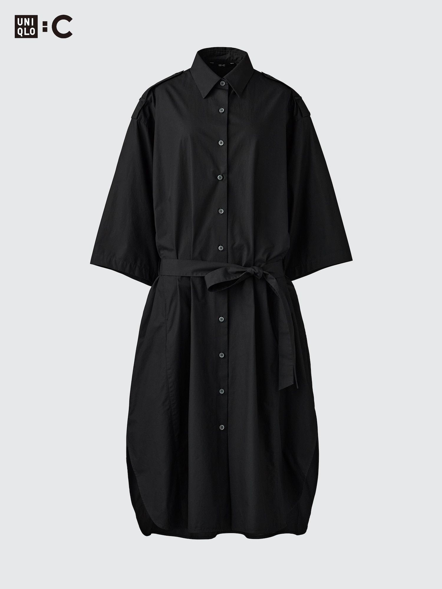 Хлопковое платье-рубашка оверсайз, средний рукав — UNIQLO