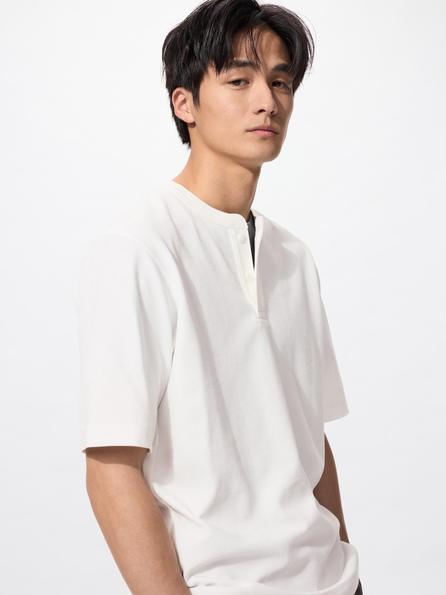 Dry вафельная футболка хенли — UNIQLO