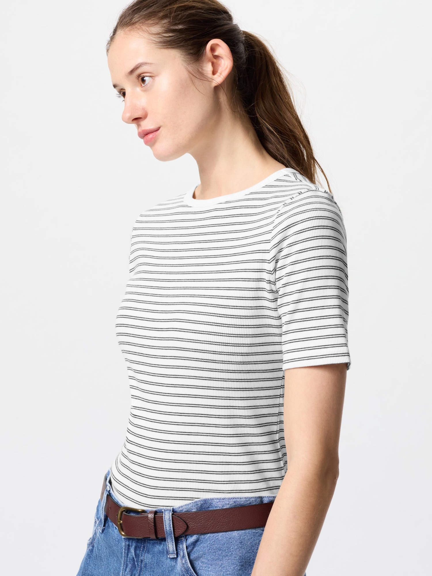 Футболка в полоску с вырезом лодочка средний рукав — UNIQLO