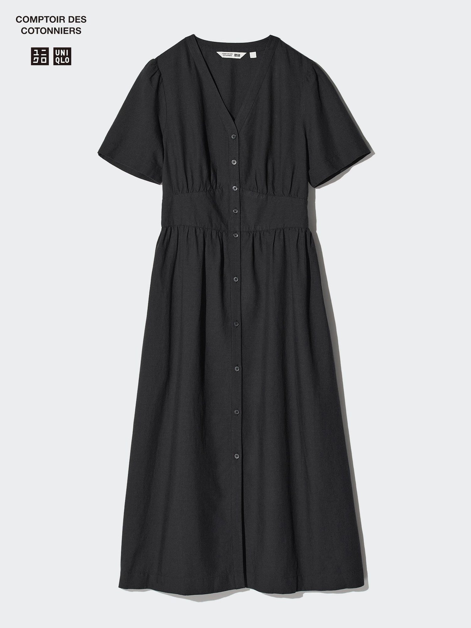 Платье из смеси льна с V-вырезом и коротким рукавом — UNIQLO