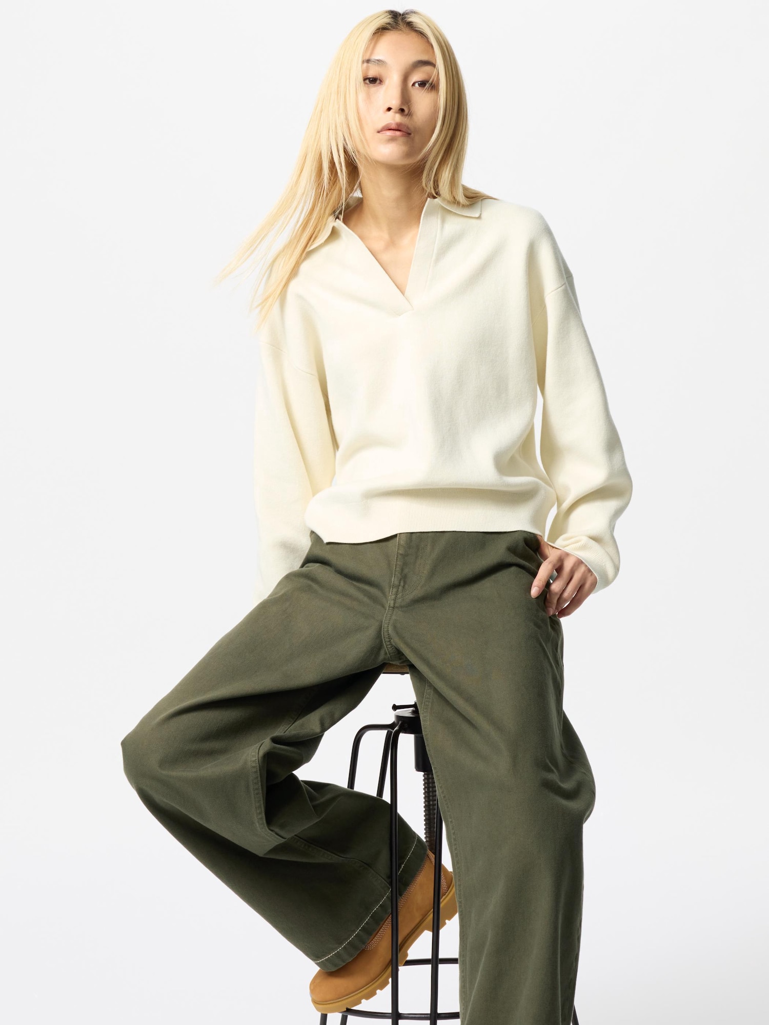 Хлопковый свитер свободного кроя с воротником поло Smooth Cotton — UNIQLO