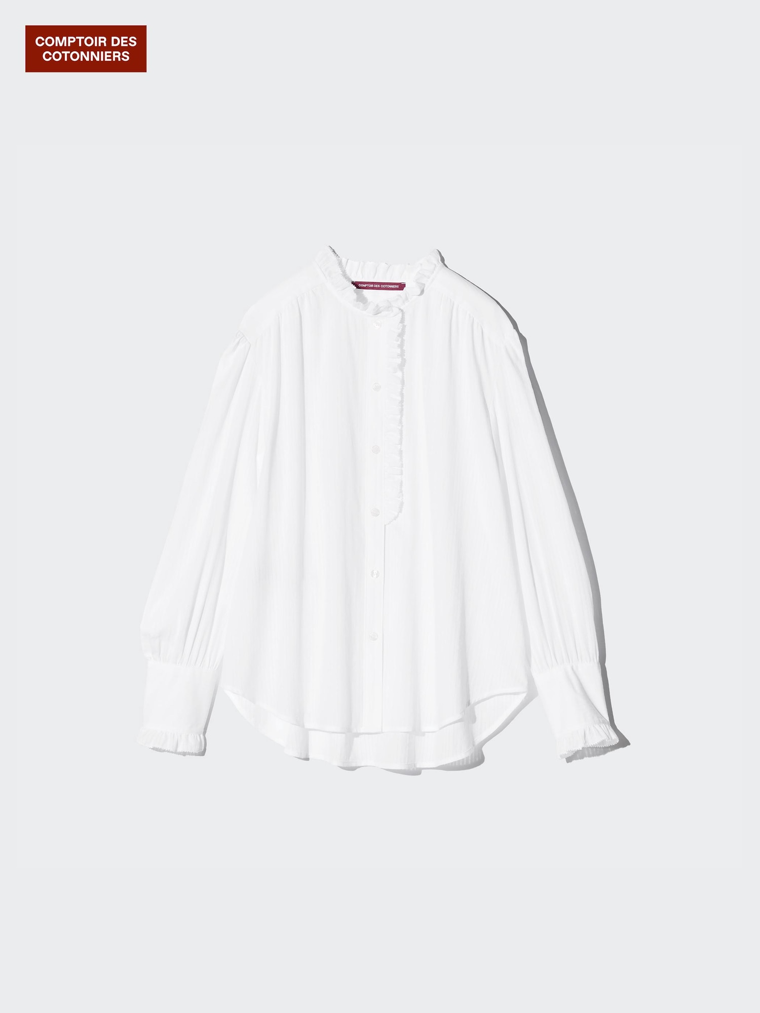 Хлопковая рубашка в полоску с оборками — UNIQLO