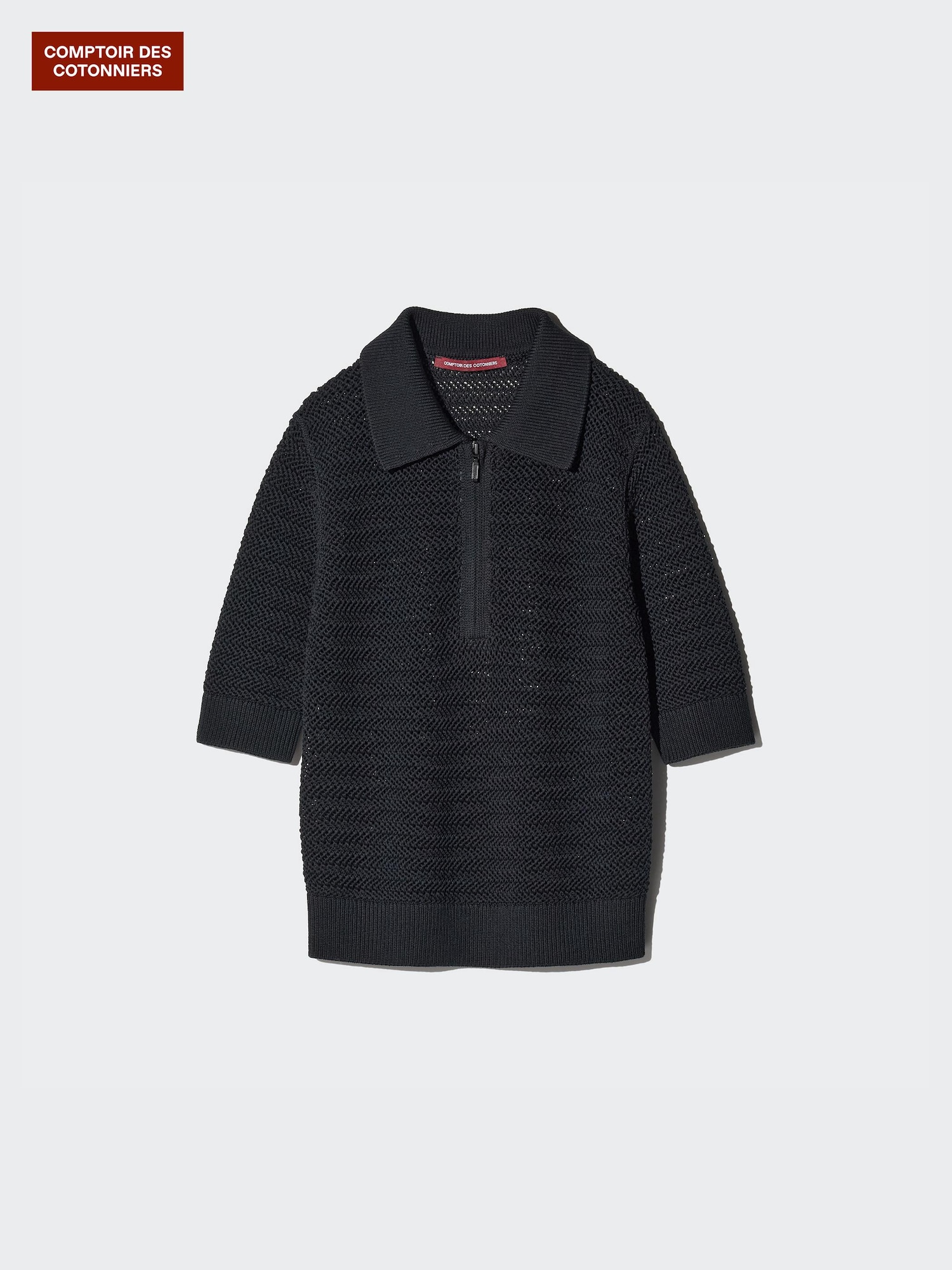 Хлопковый свитер-поло на молнии с ажурной вязкой — UNIQLO
