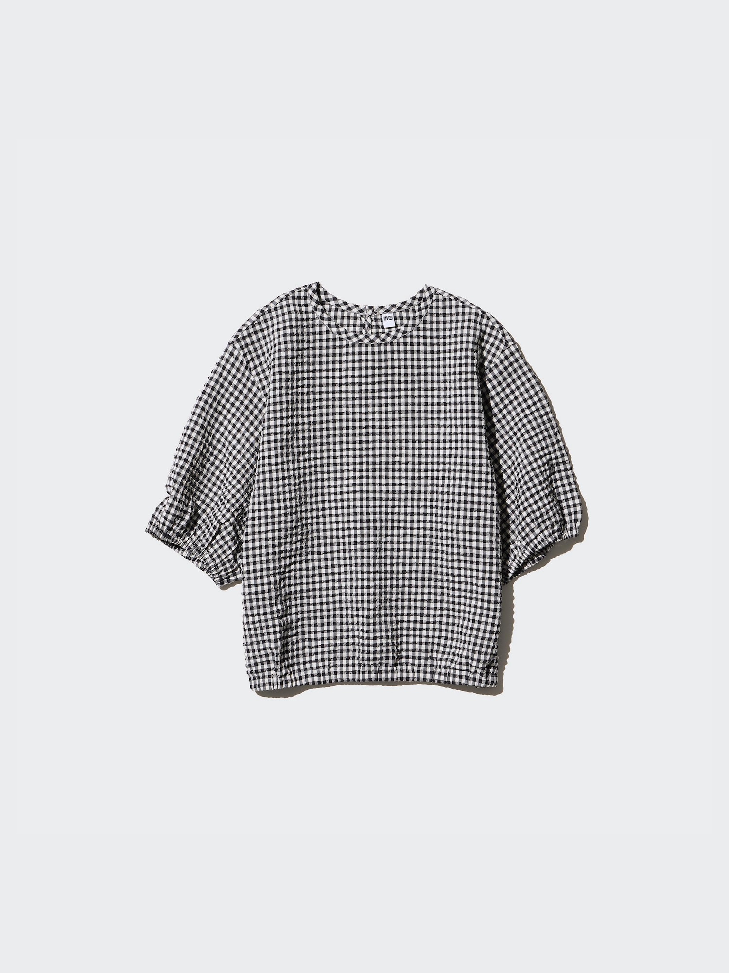 Блузка из хлопка-жатки в гингем (короткий рукав) — UNIQLO
