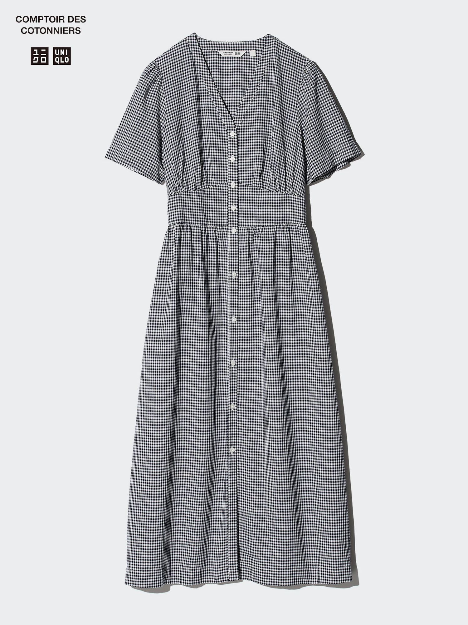 Платье из смеси льна с V-вырезом и коротким рукавом — UNIQLO