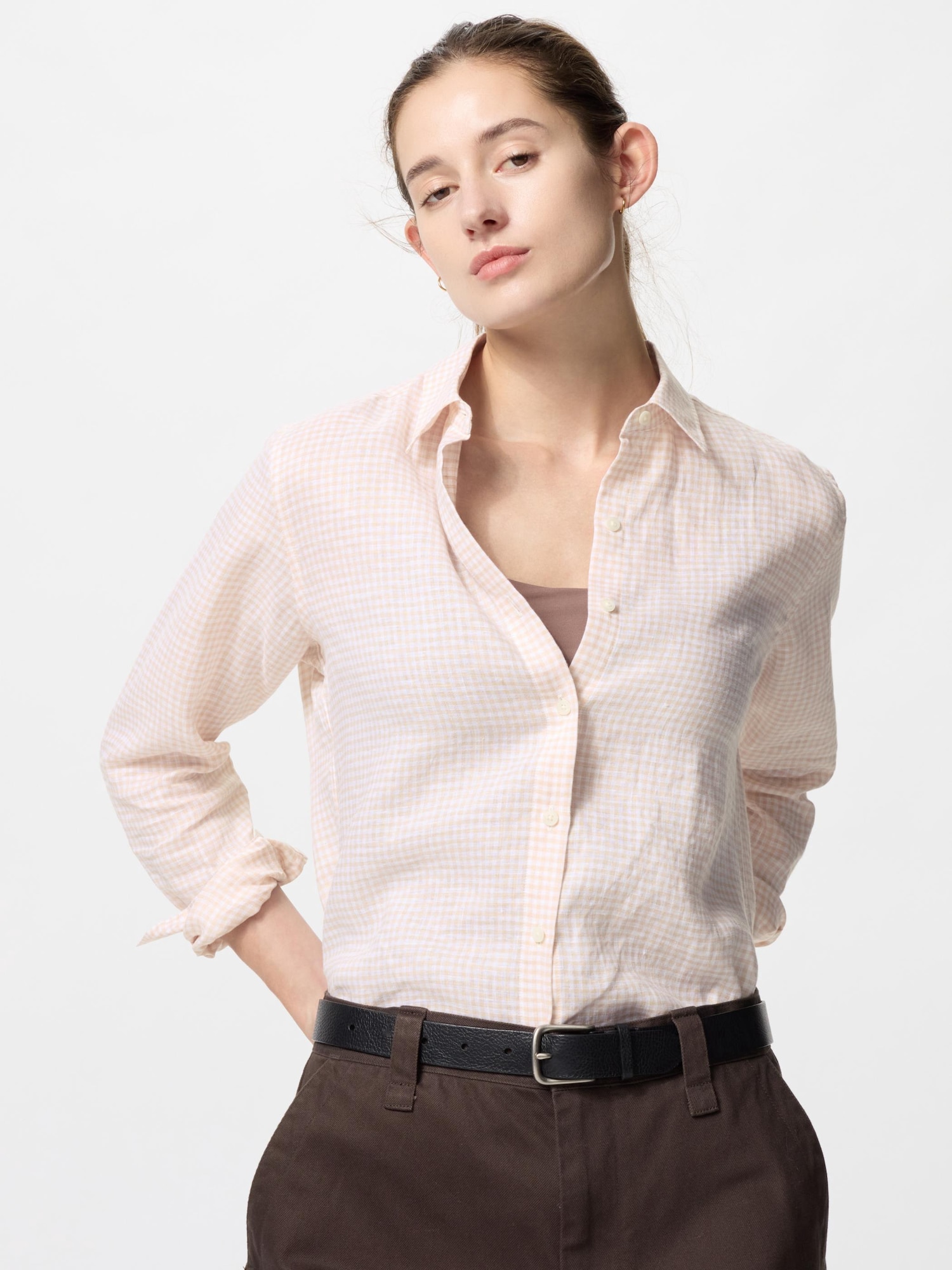 Рубашка из премиального льна/гингем — UNIQLO