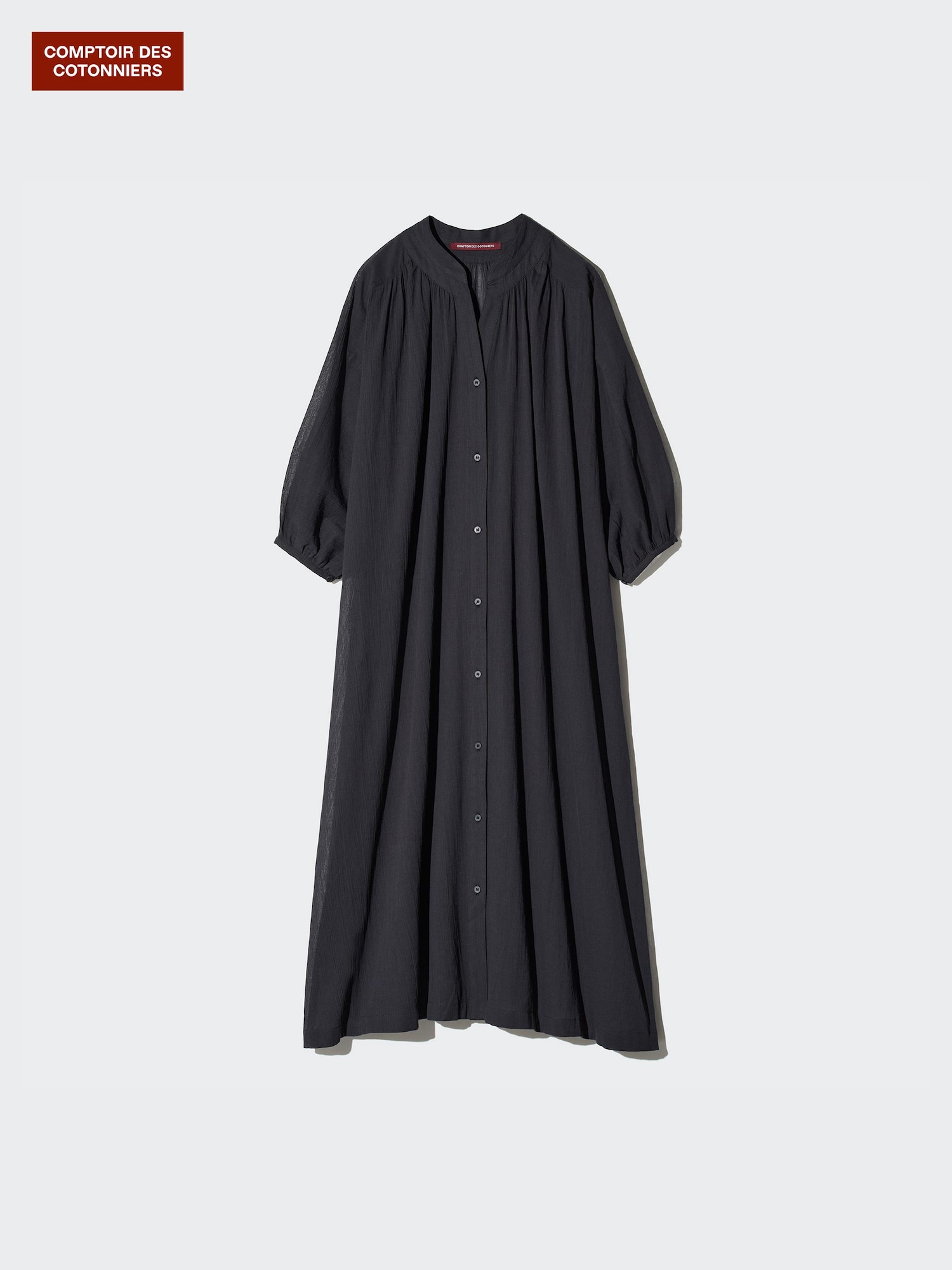 Платье длинное хлопок жатый рукав 7/8 — UNIQLO