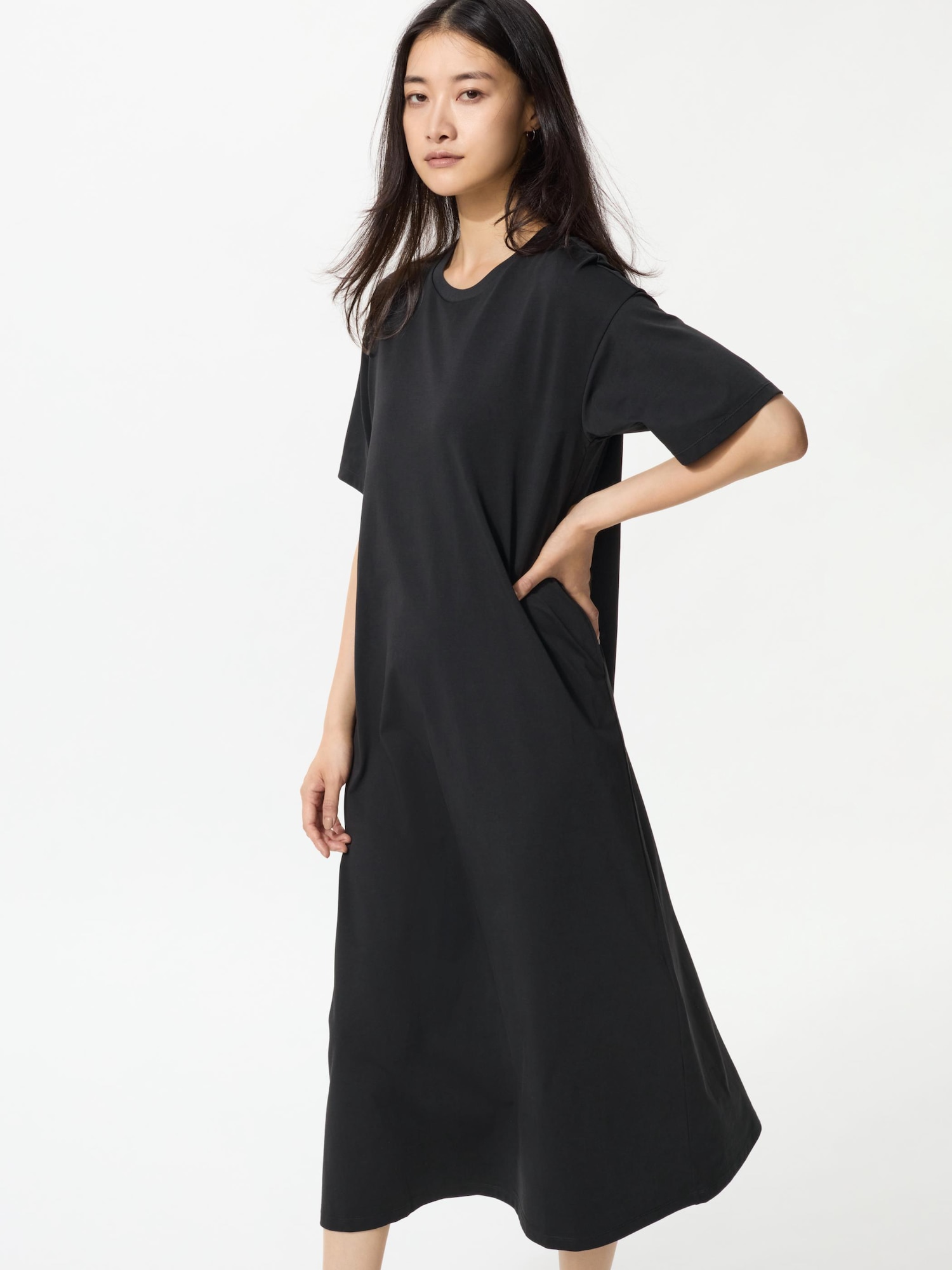 AIRism хлопковое платье-футболка, короткий рукав, удлинённое — UNIQLO