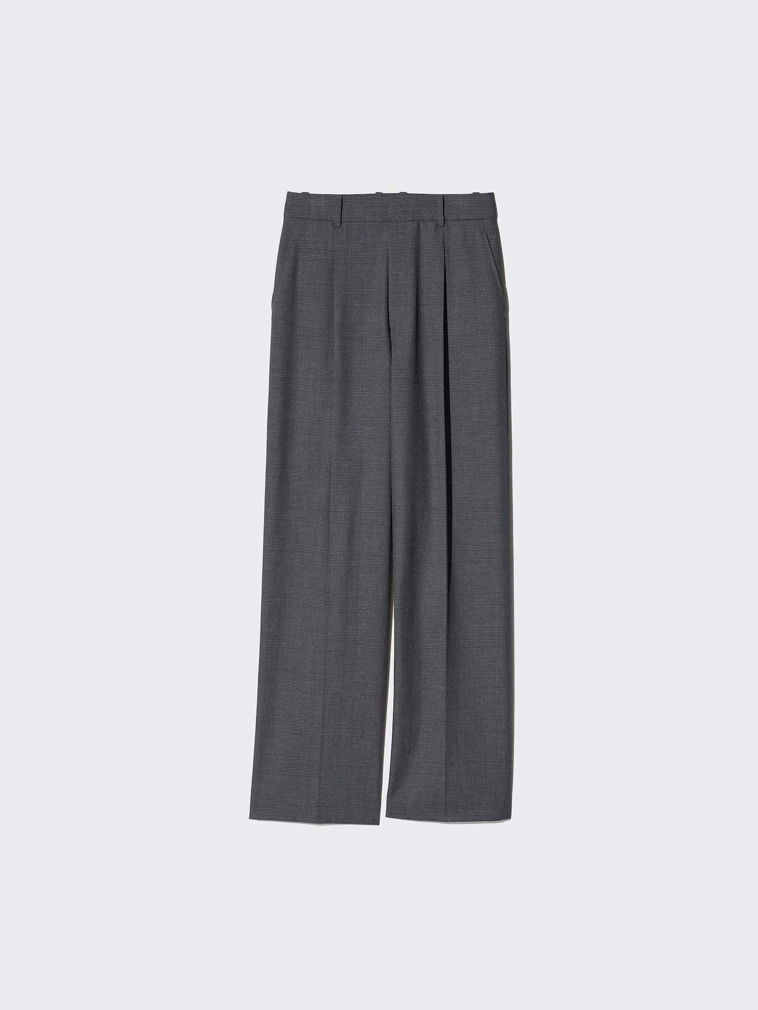 Широкие брюки в клетку со складками, удлинённые — UNIQLO