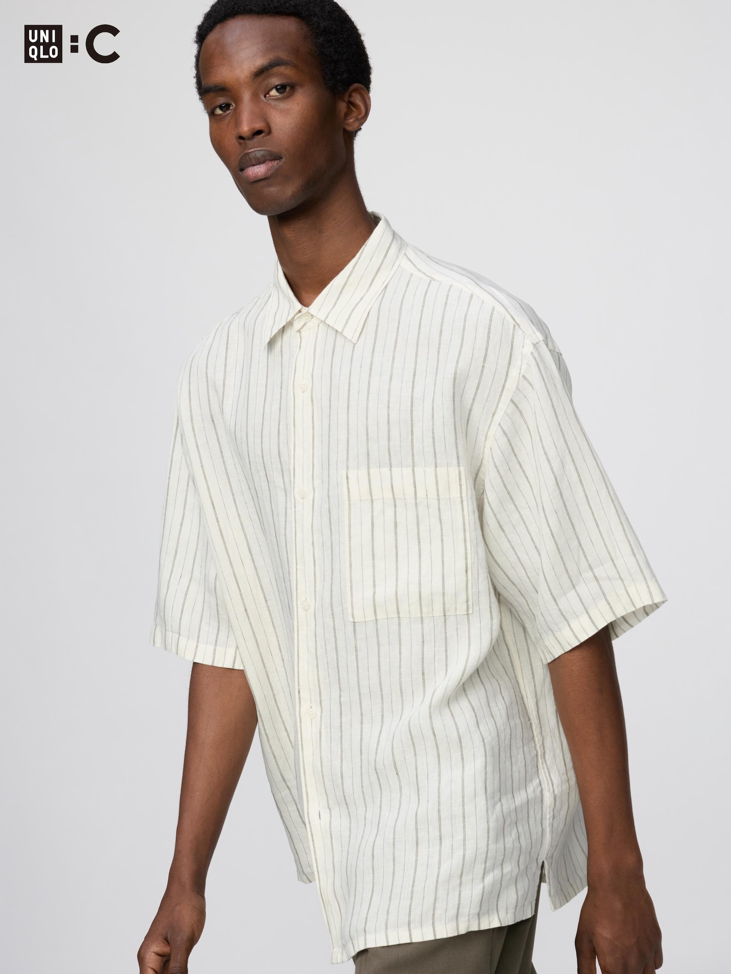 Премиум льняная рубашка оверсайз/полоска — UNIQLO