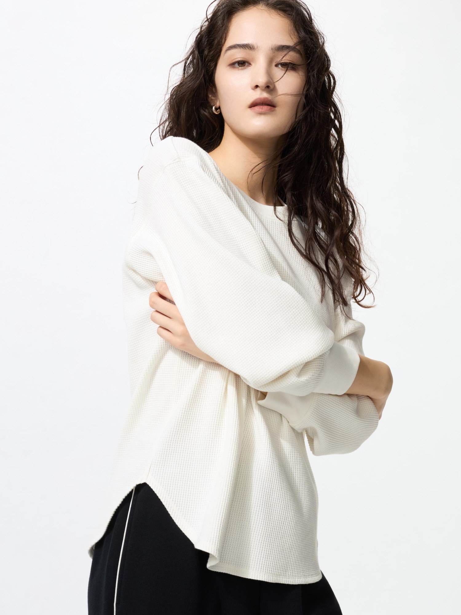 Футболка вафельная длинный рукав — UNIQLO
