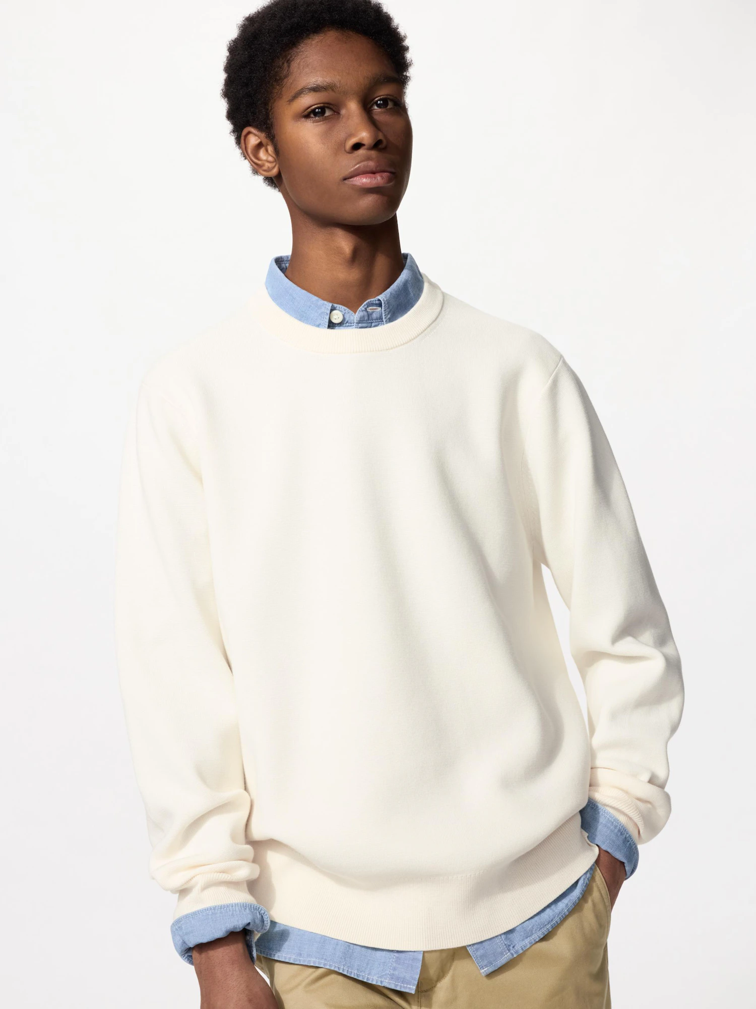 Свитер с круглым вырезом, миланское рибана (машинная стирка) — UNIQLO