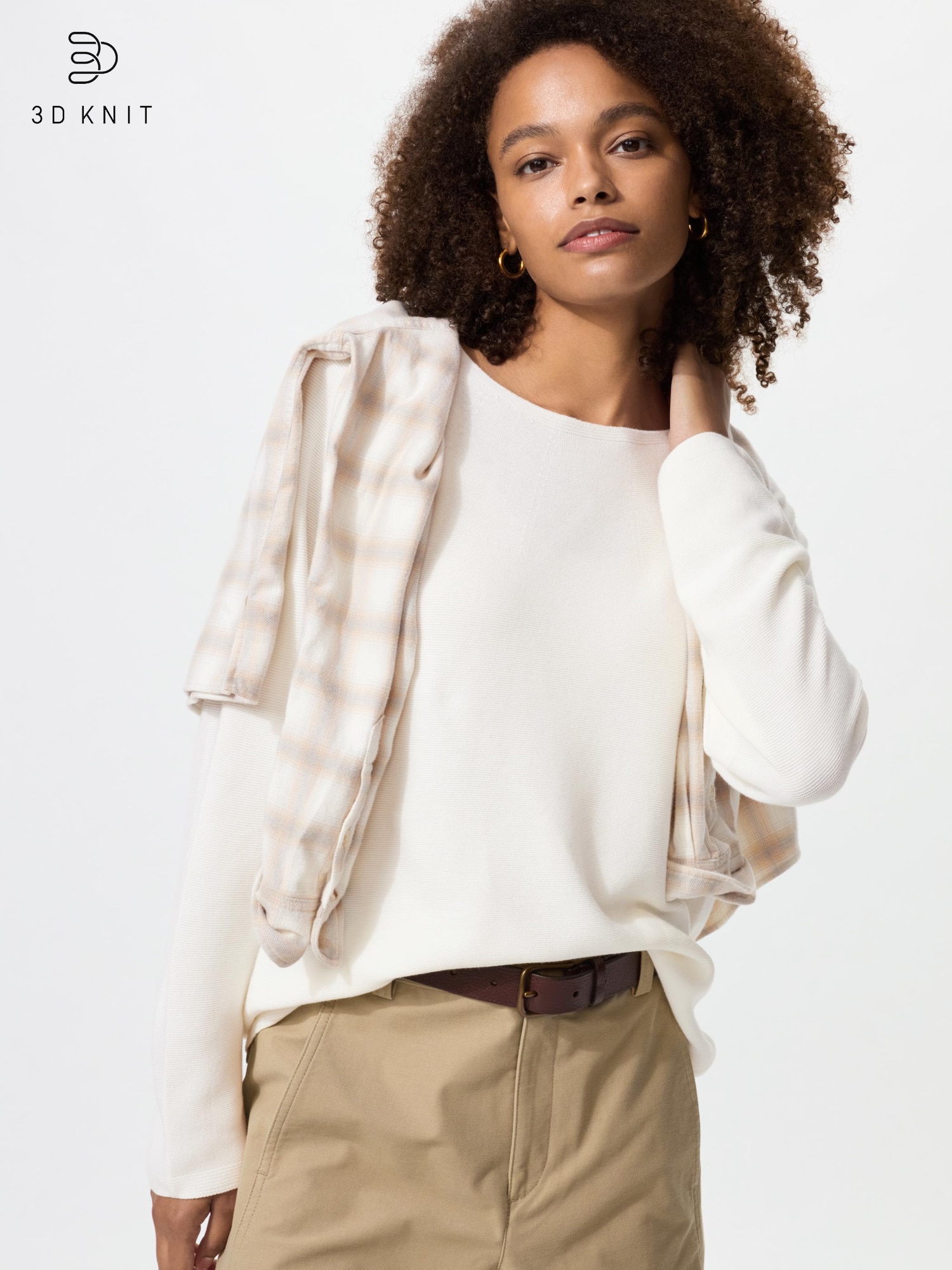 Объёмный хлопковый свитер с круглым вырезом — UNIQLO