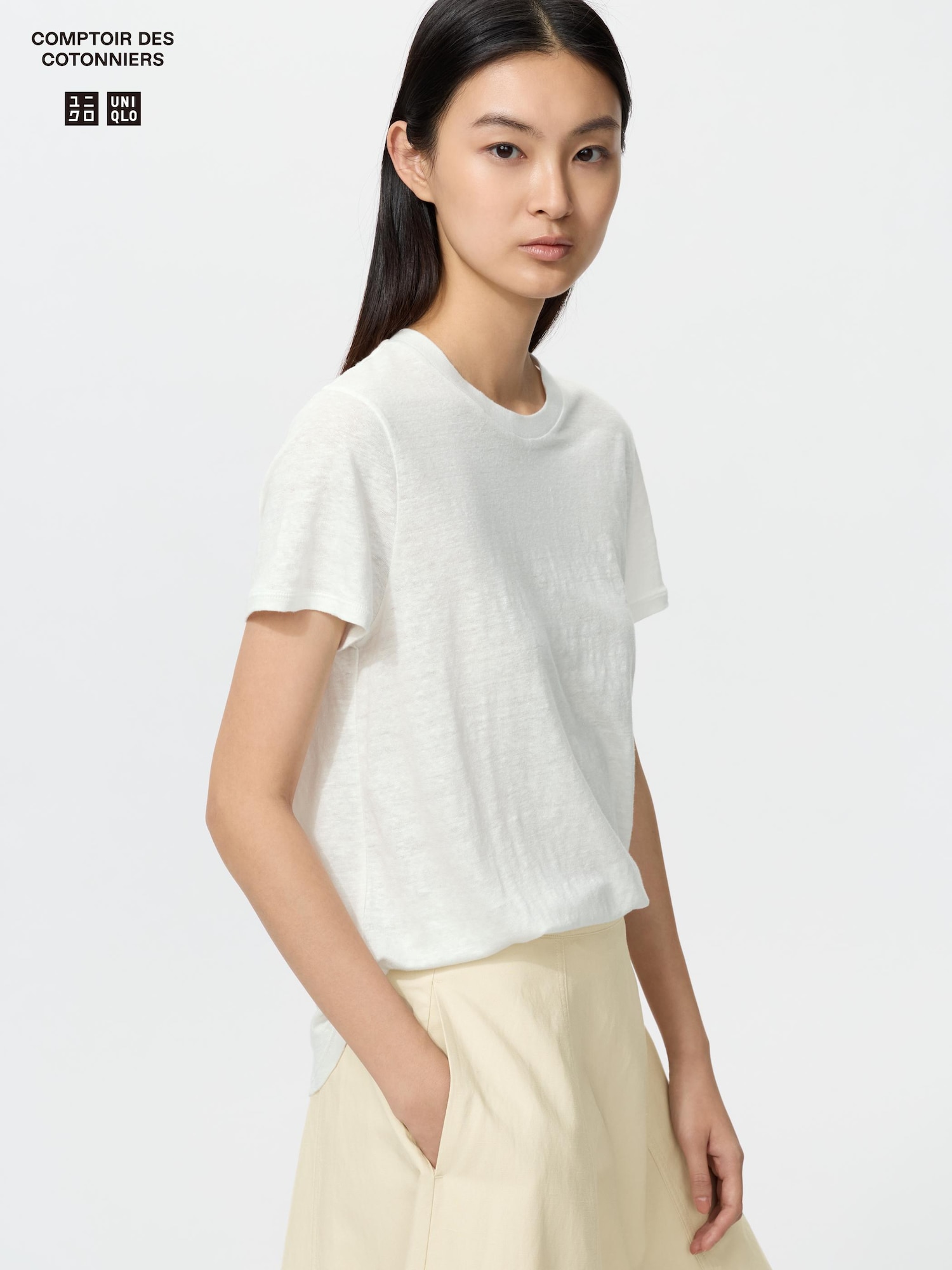 Льняная футболка с круглым вырезом — UNIQLO