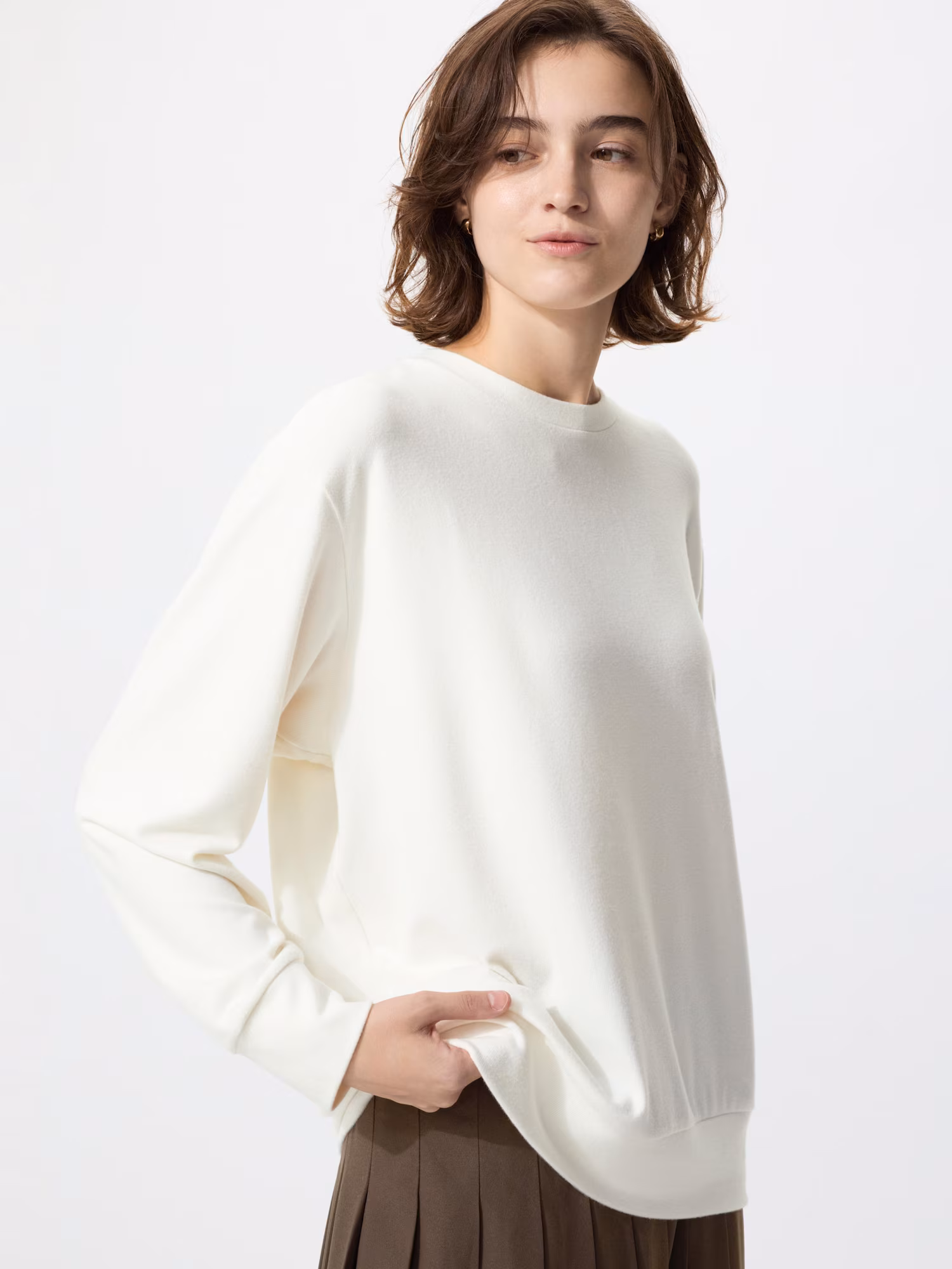 Флисовая трикотажная футболка с круглым вырезом — UNIQLO