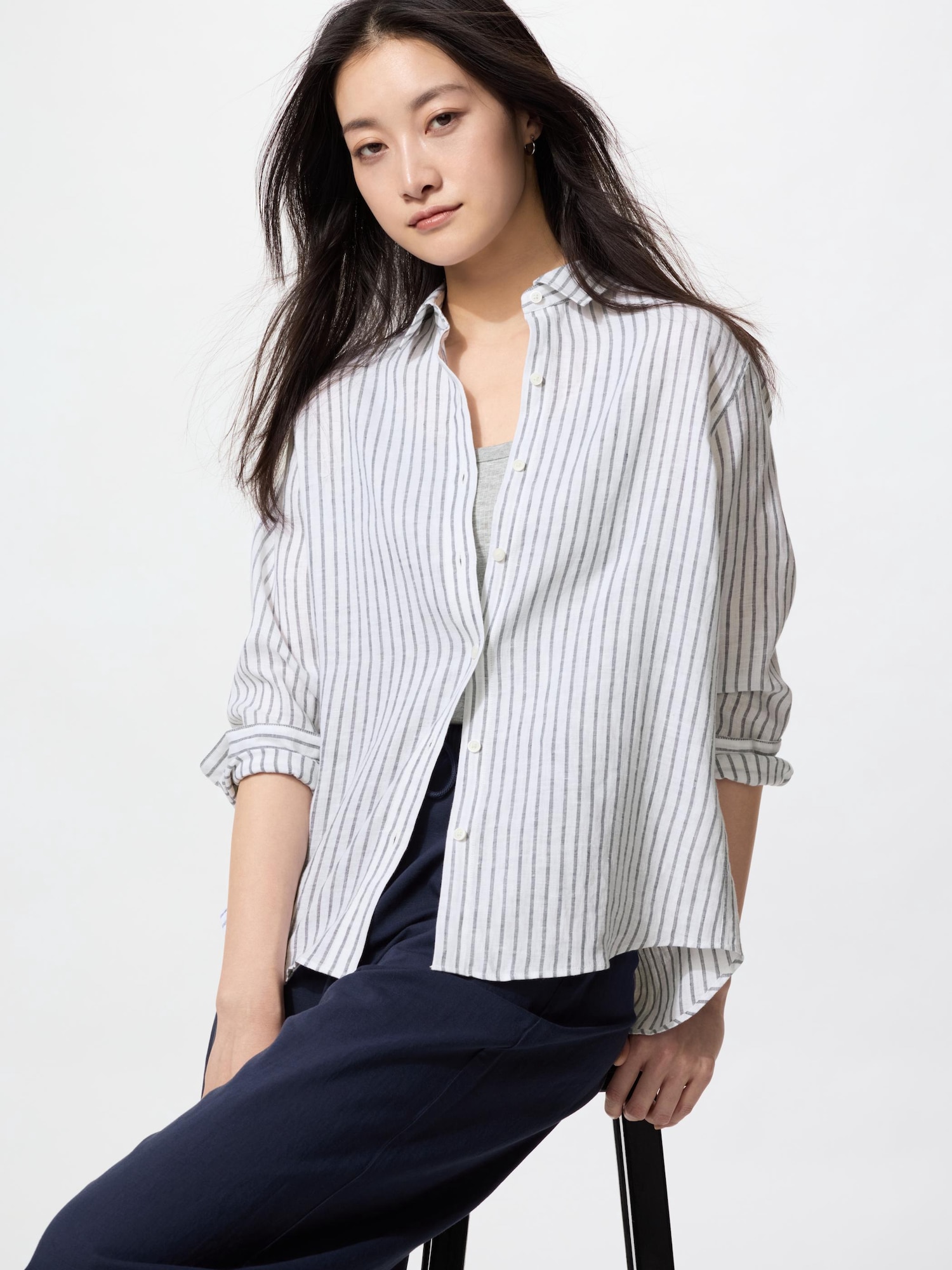 Рубашка из премиального льна/полоска — UNIQLO