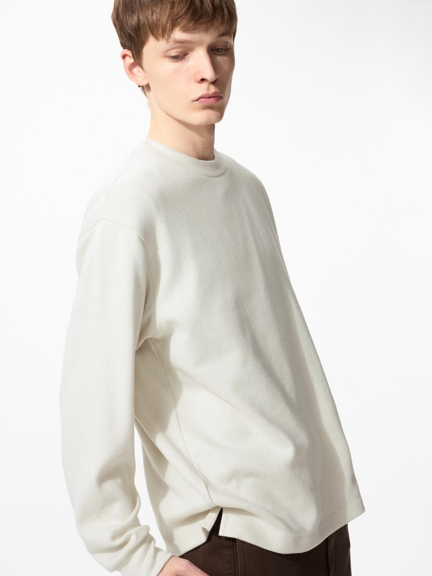 Флисовая трикотажная футболка с круглым вырезом — UNIQLO