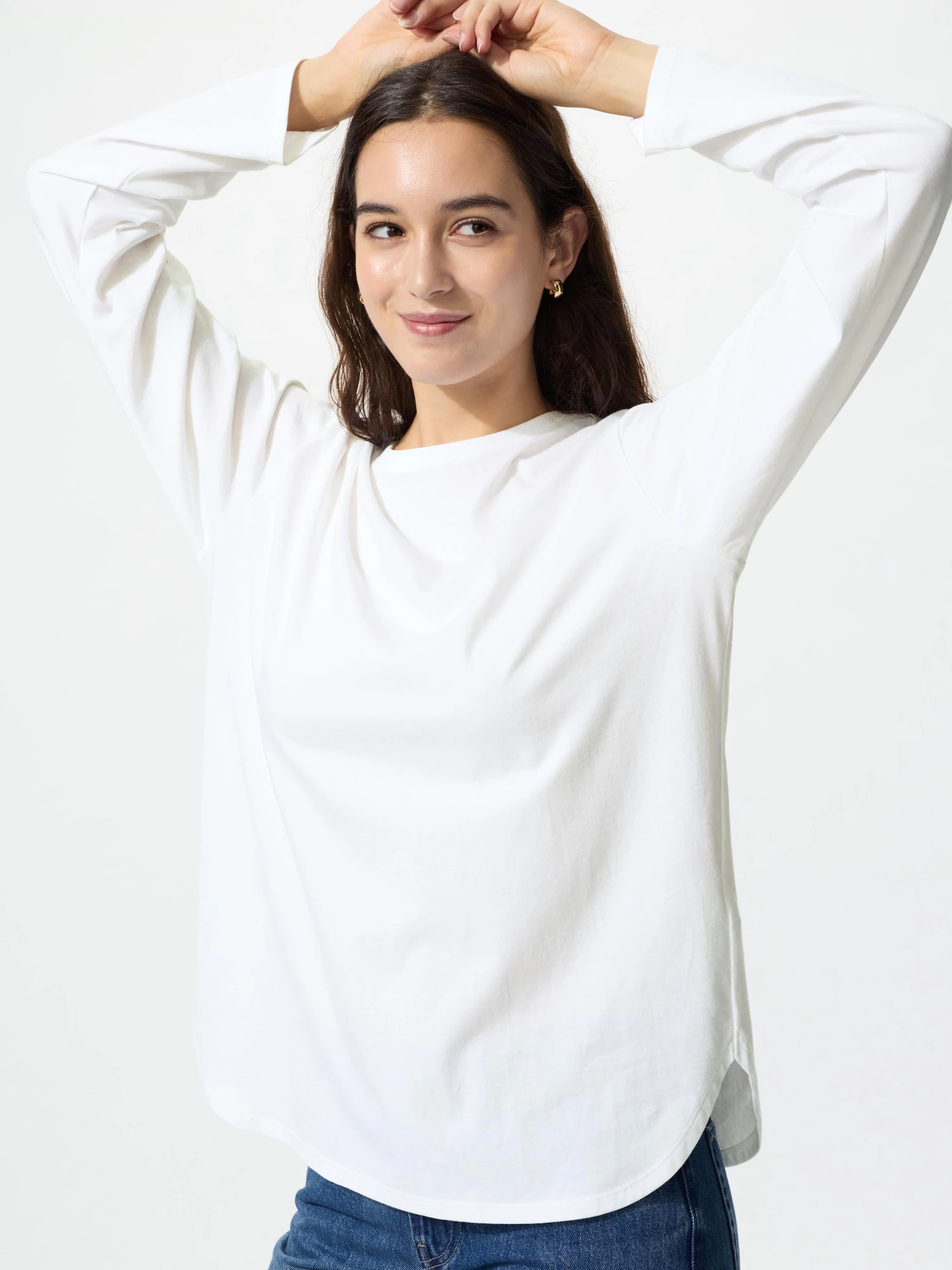 мягкий хлопковый футболка с округлым подолом — UNIQLO