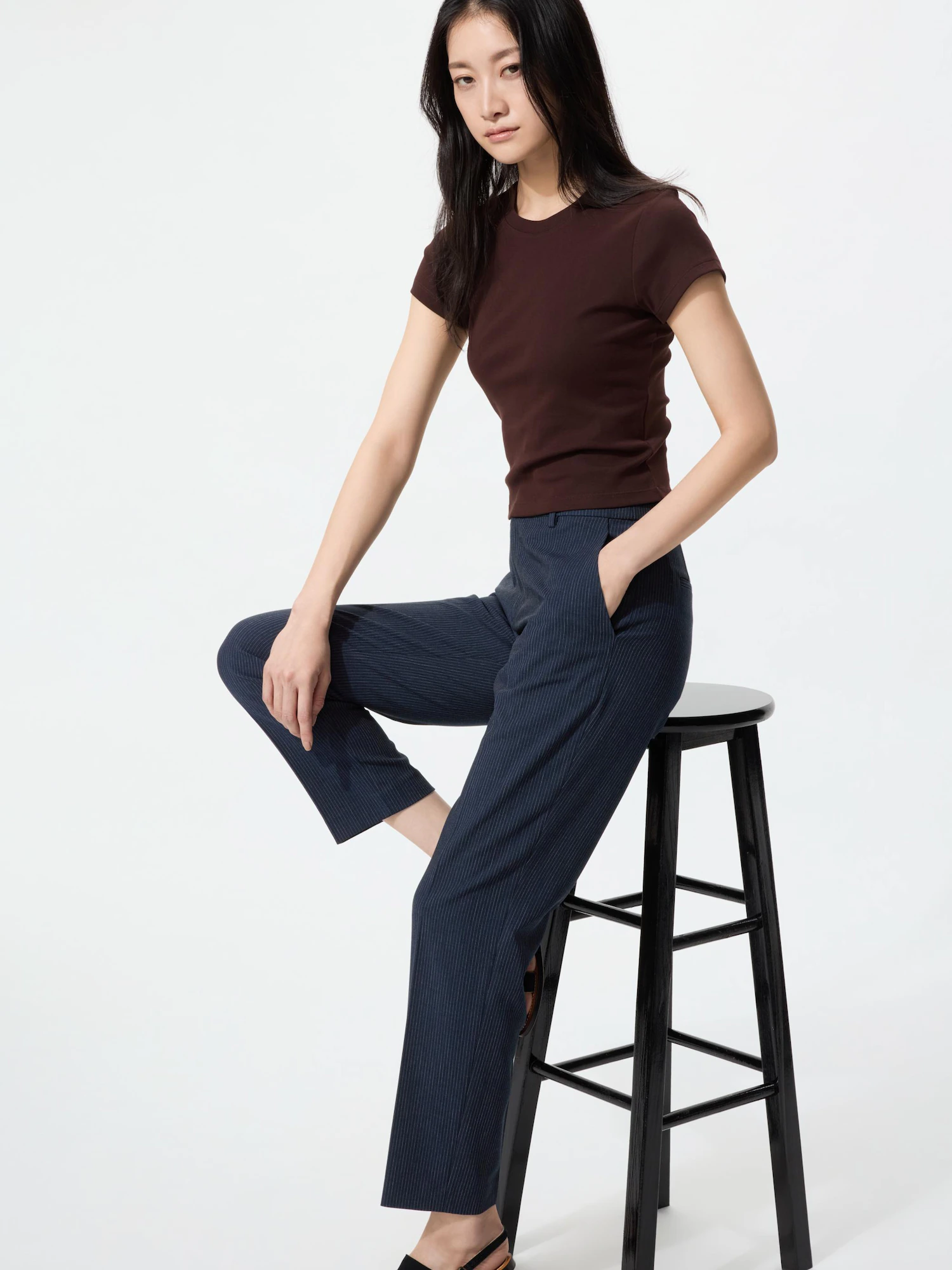 Умные брюки-лодочки полоса удлиненные — UNIQLO