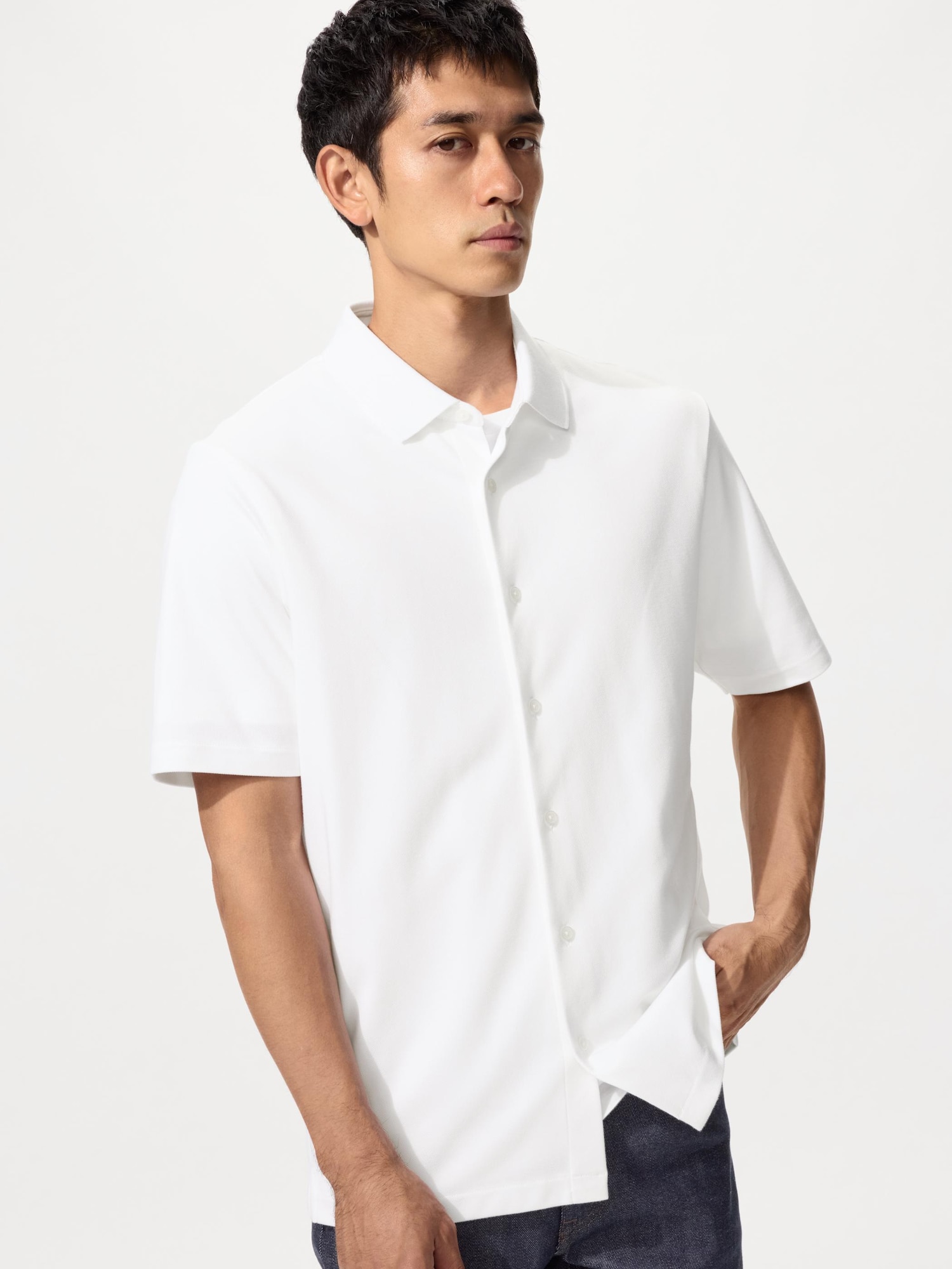 AIRism коттон поло рубашка полностью открытая — UNIQLO