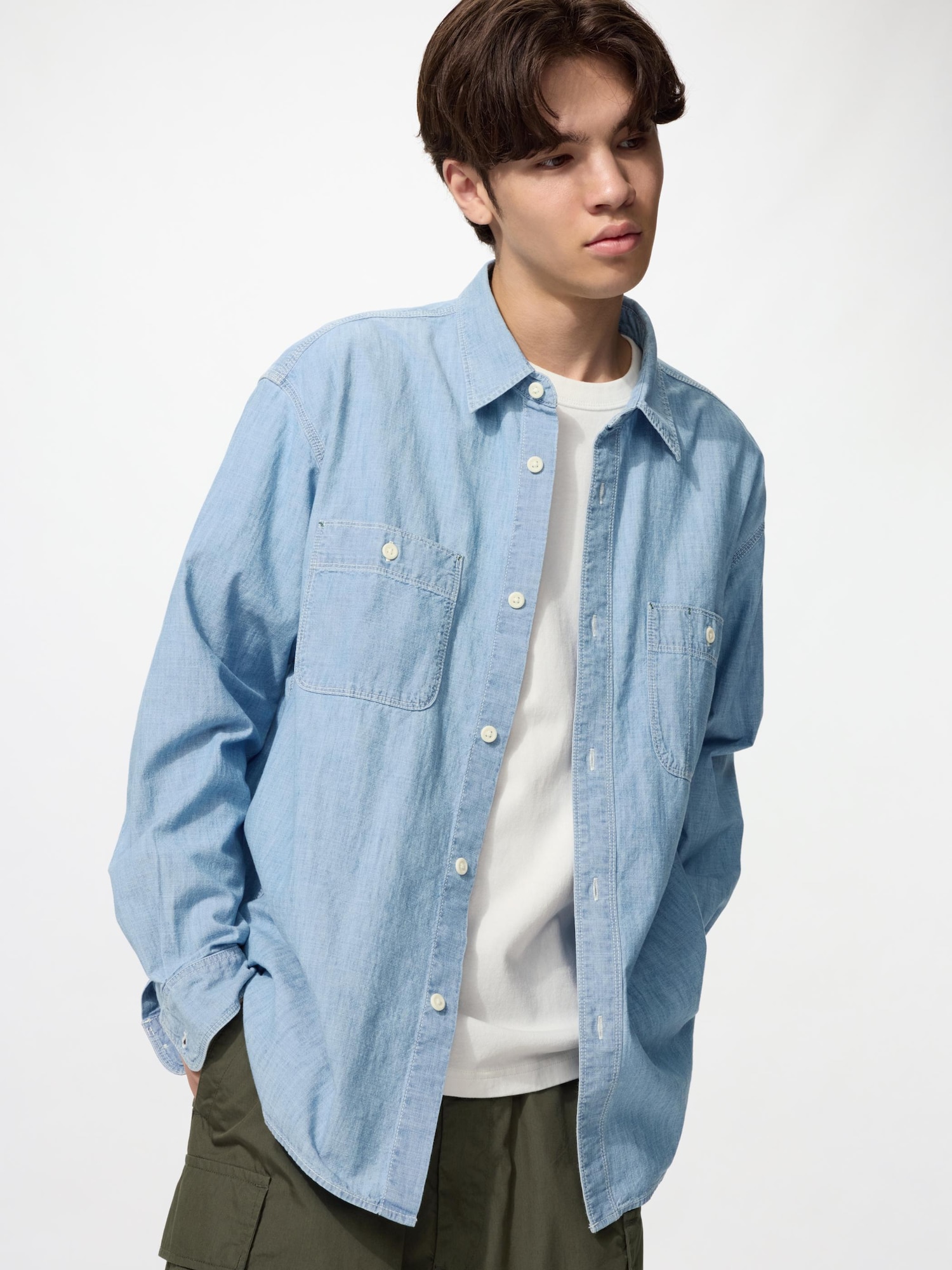 Рубашка-оверсайз из шамбре — UNIQLO