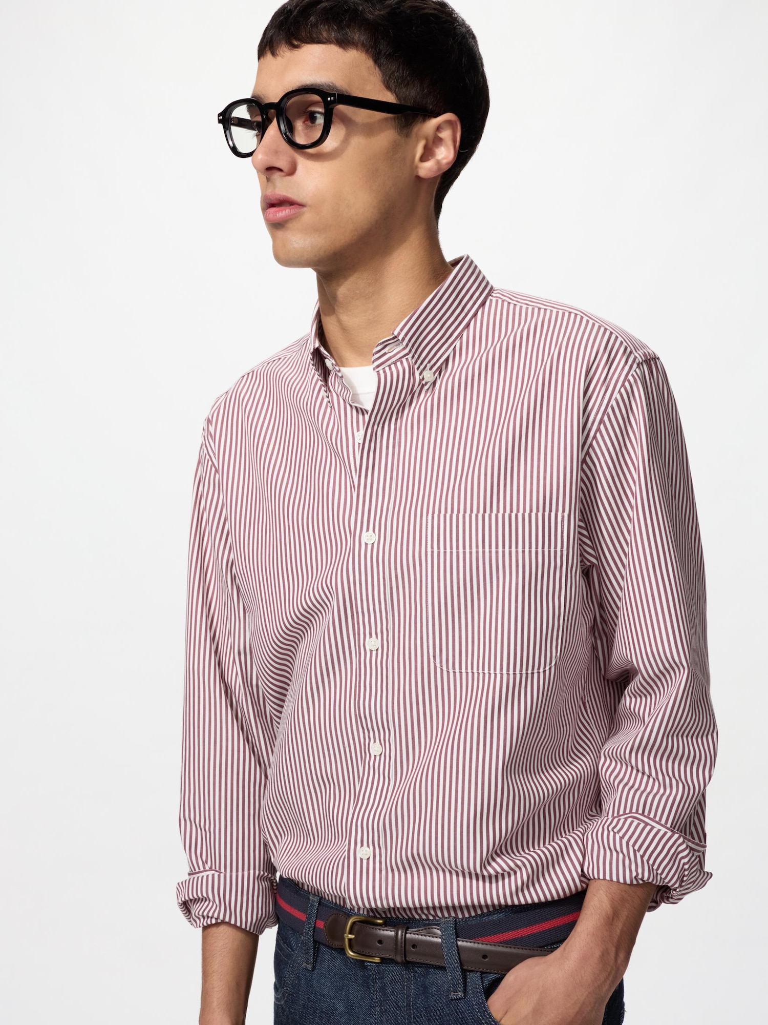 Рубашка из поплина/полоска/button-down — UNIQLO