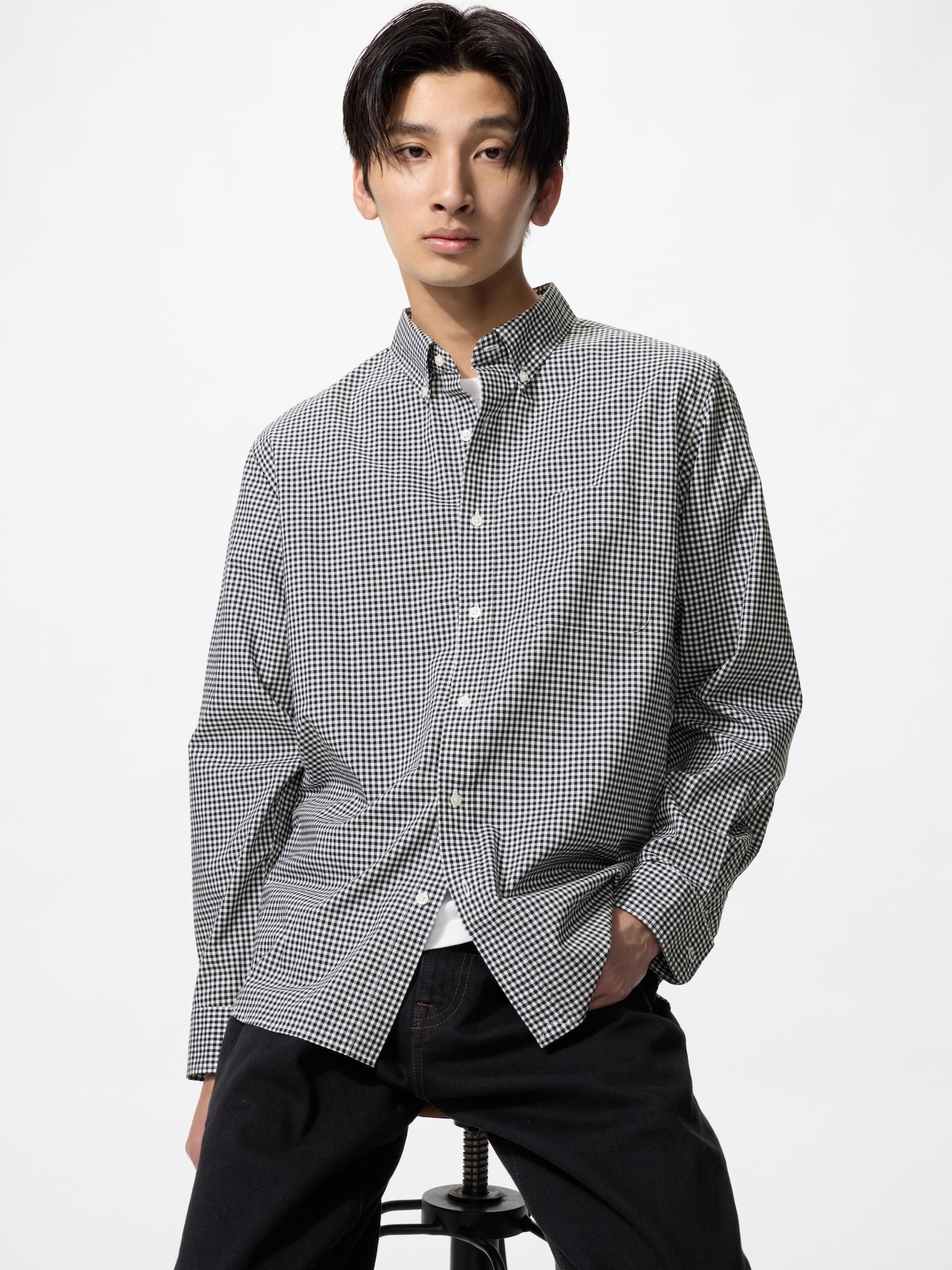 Рубашка из поплина/клетка/button-down — UNIQLO