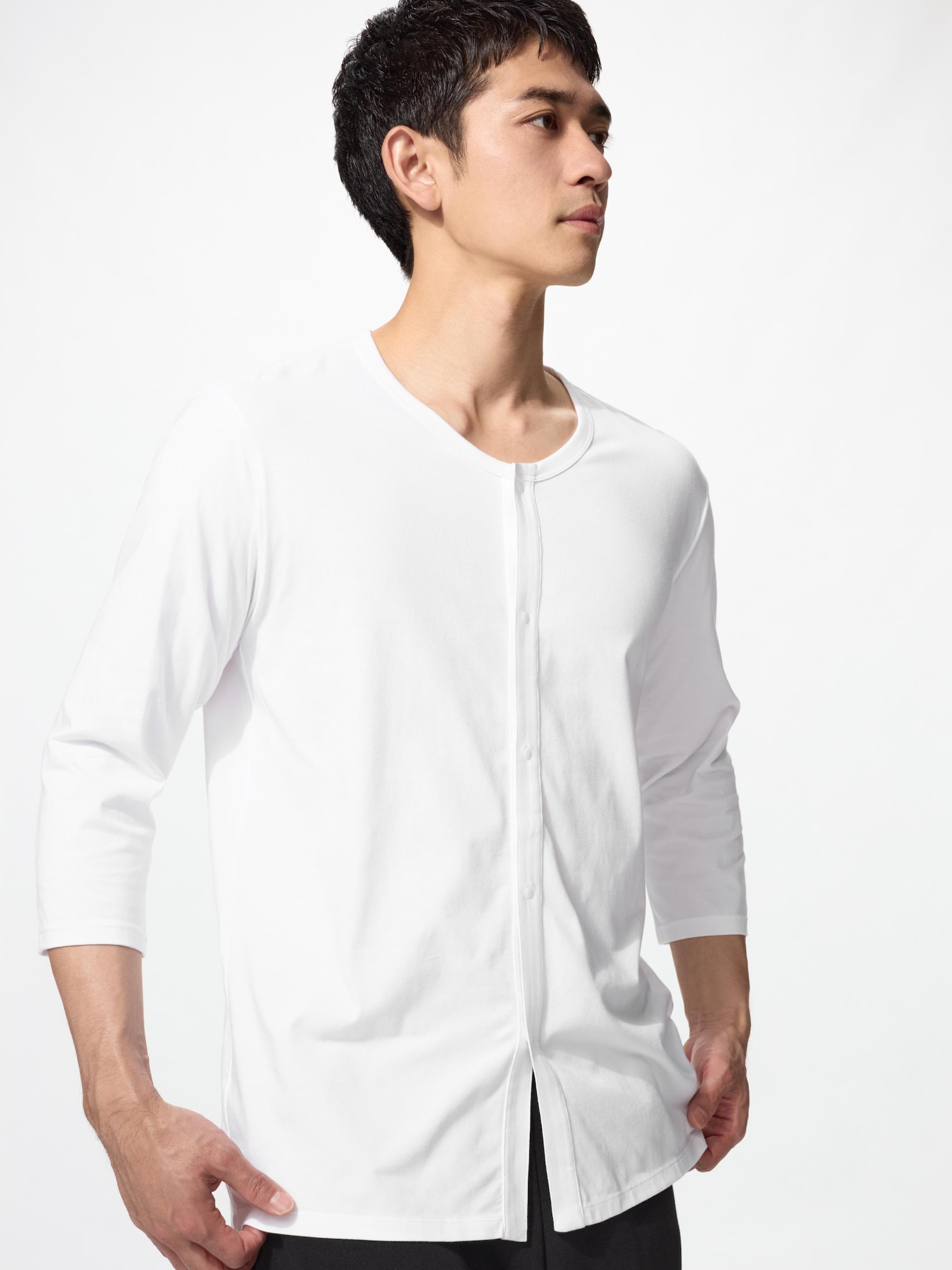 AIRism Футболка с планкой, круглый вырез, рукав 3/4 — UNIQLO