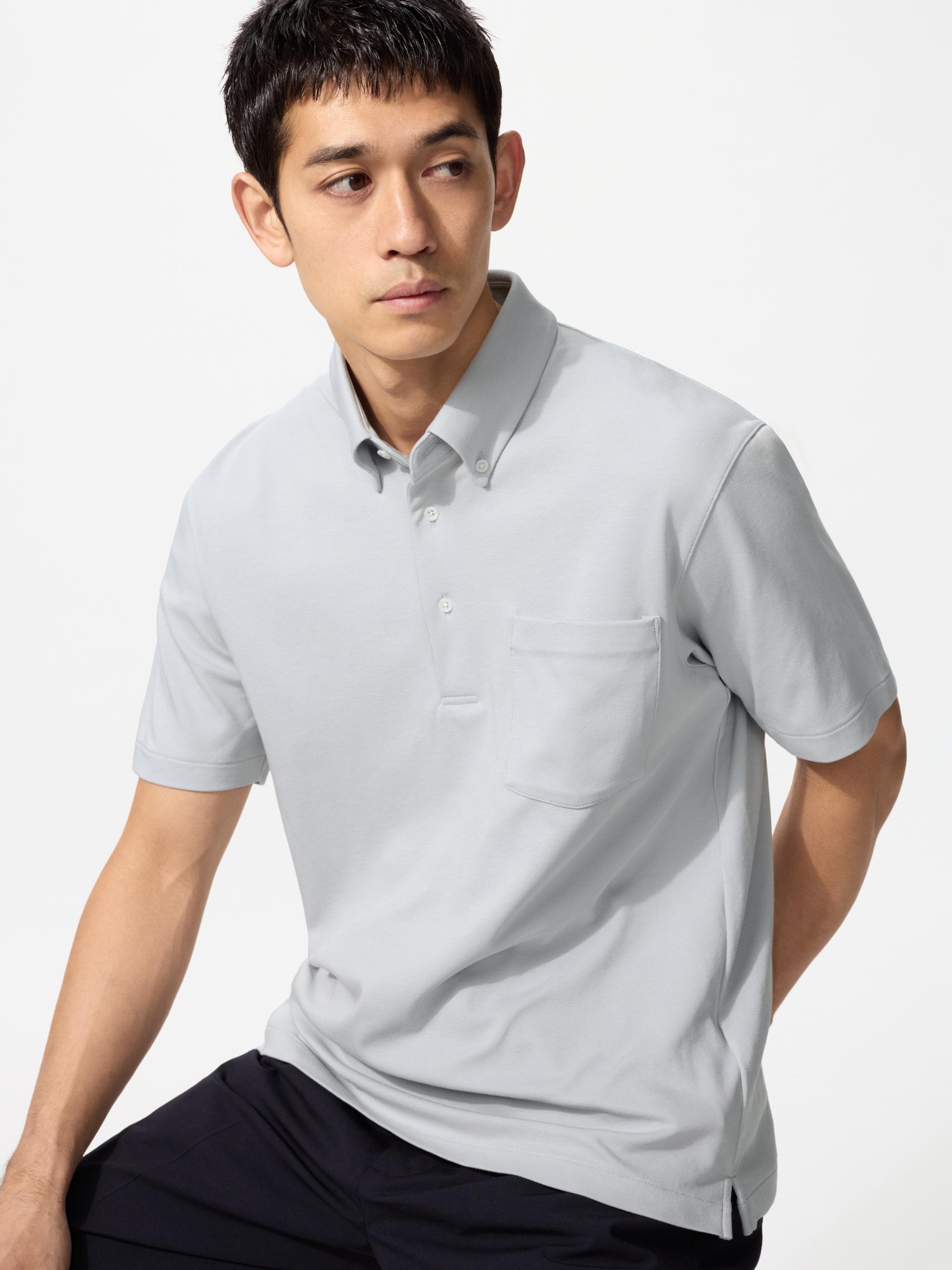 AIRism поло с пике, воротник на пуговицах — UNIQLO