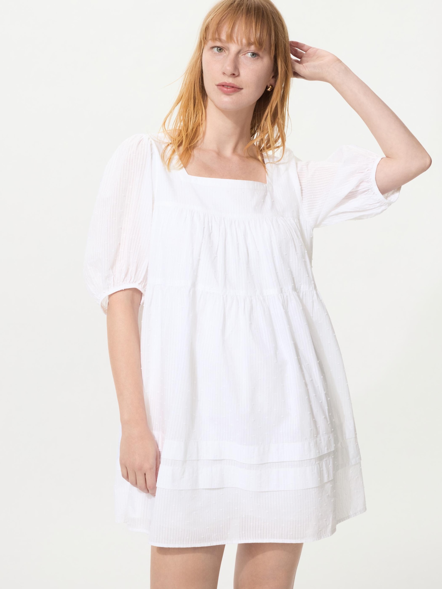 Хлопковое мини-платье в рубчик/рукав 3/4 — UNIQLO