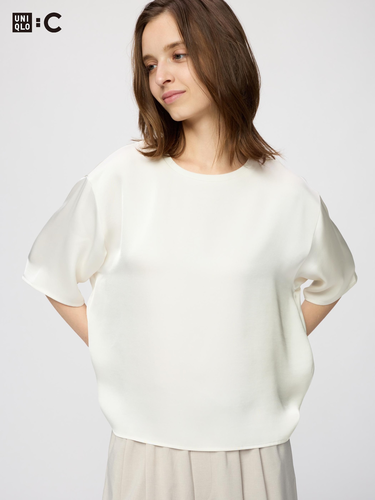 Блуза сатиновая оверсайз — UNIQLO