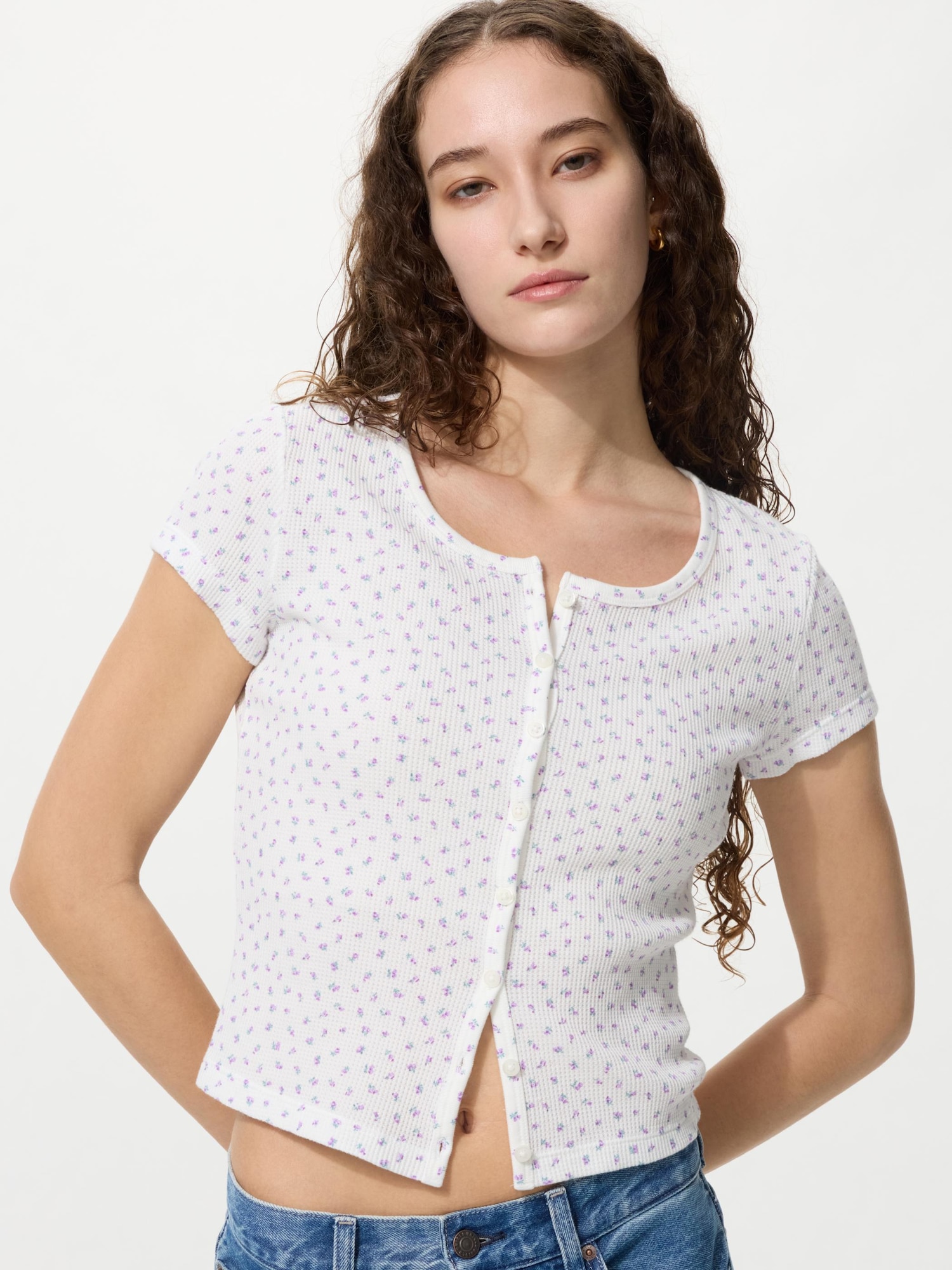 Вафельная открытая мини-футболка — UNIQLO