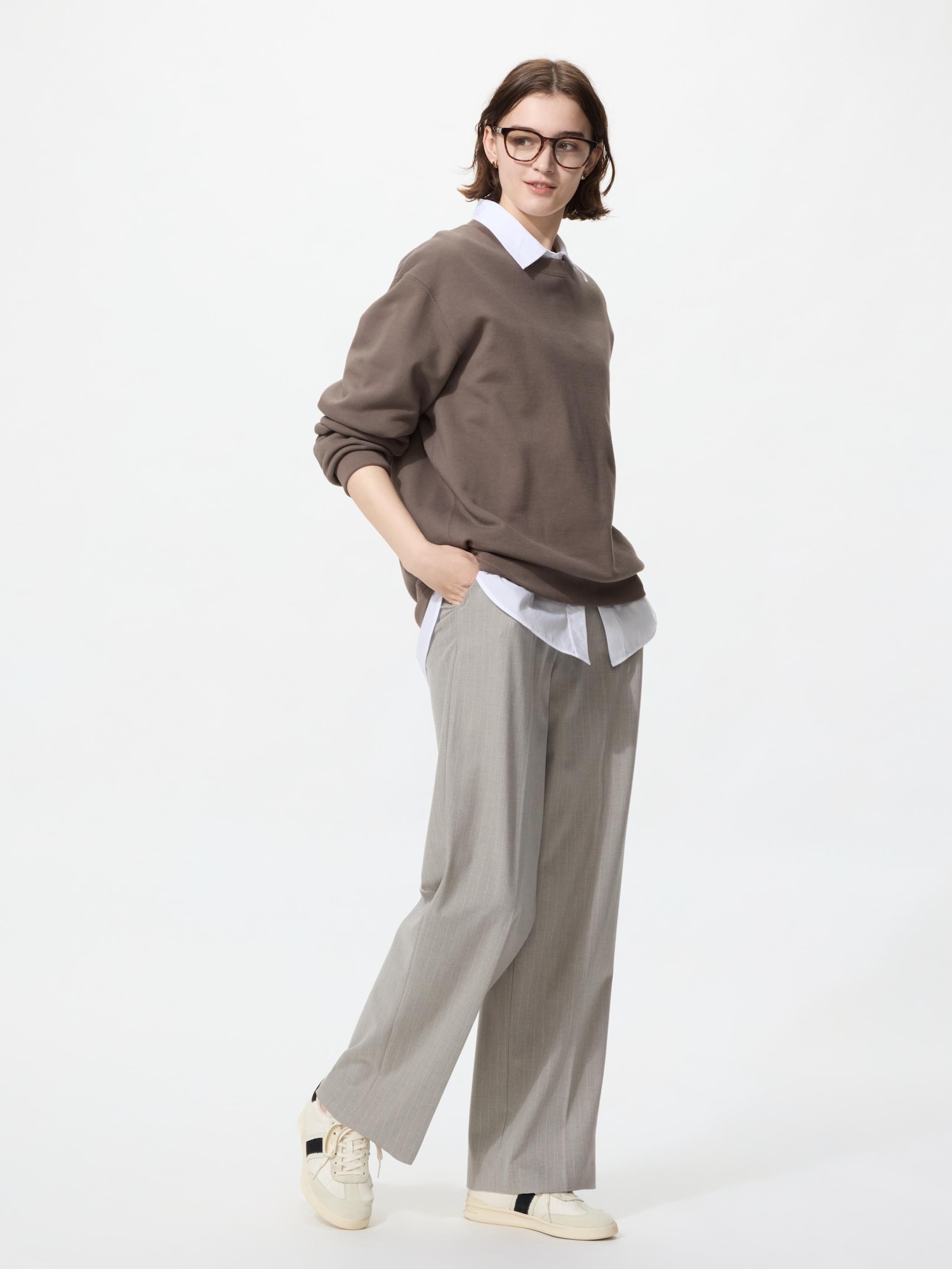 Брюки со складками полосатые удлиненные — UNIQLO
