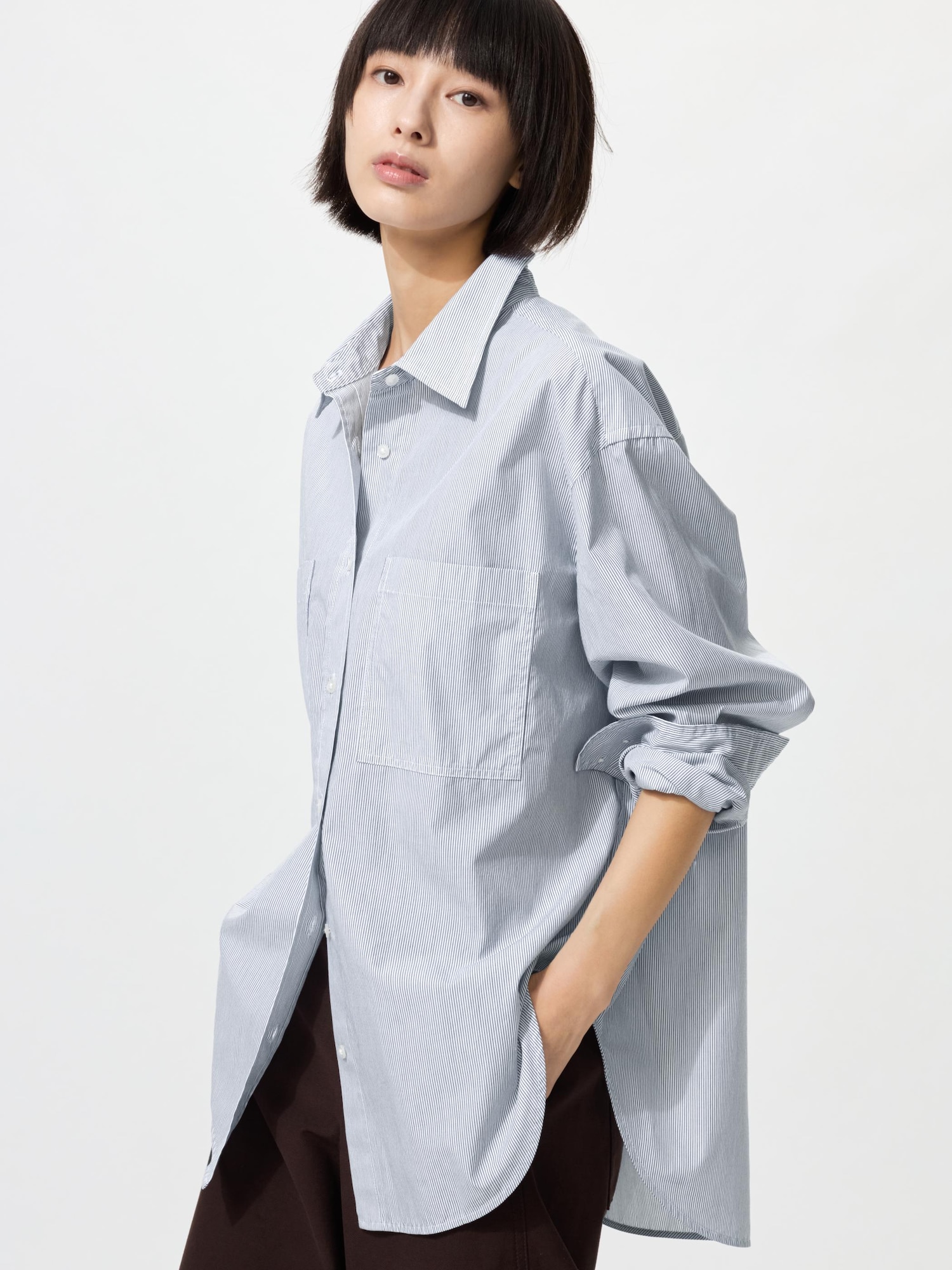 Хлопковая рубашка оверсайз полоска — UNIQLO