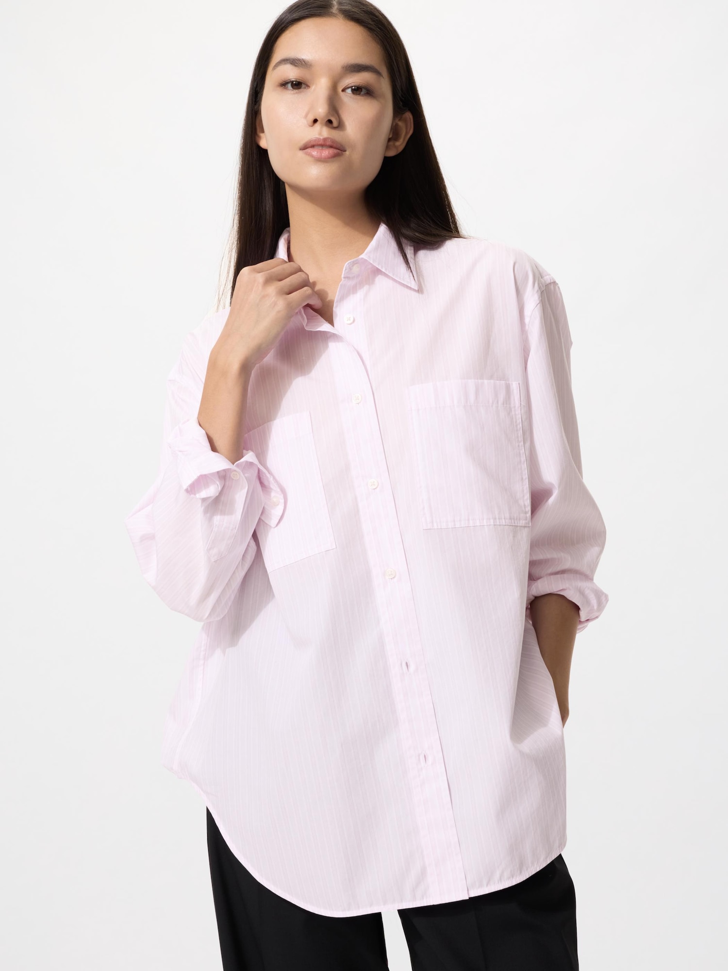 Хлопковая рубашка оверсайз полоска — UNIQLO