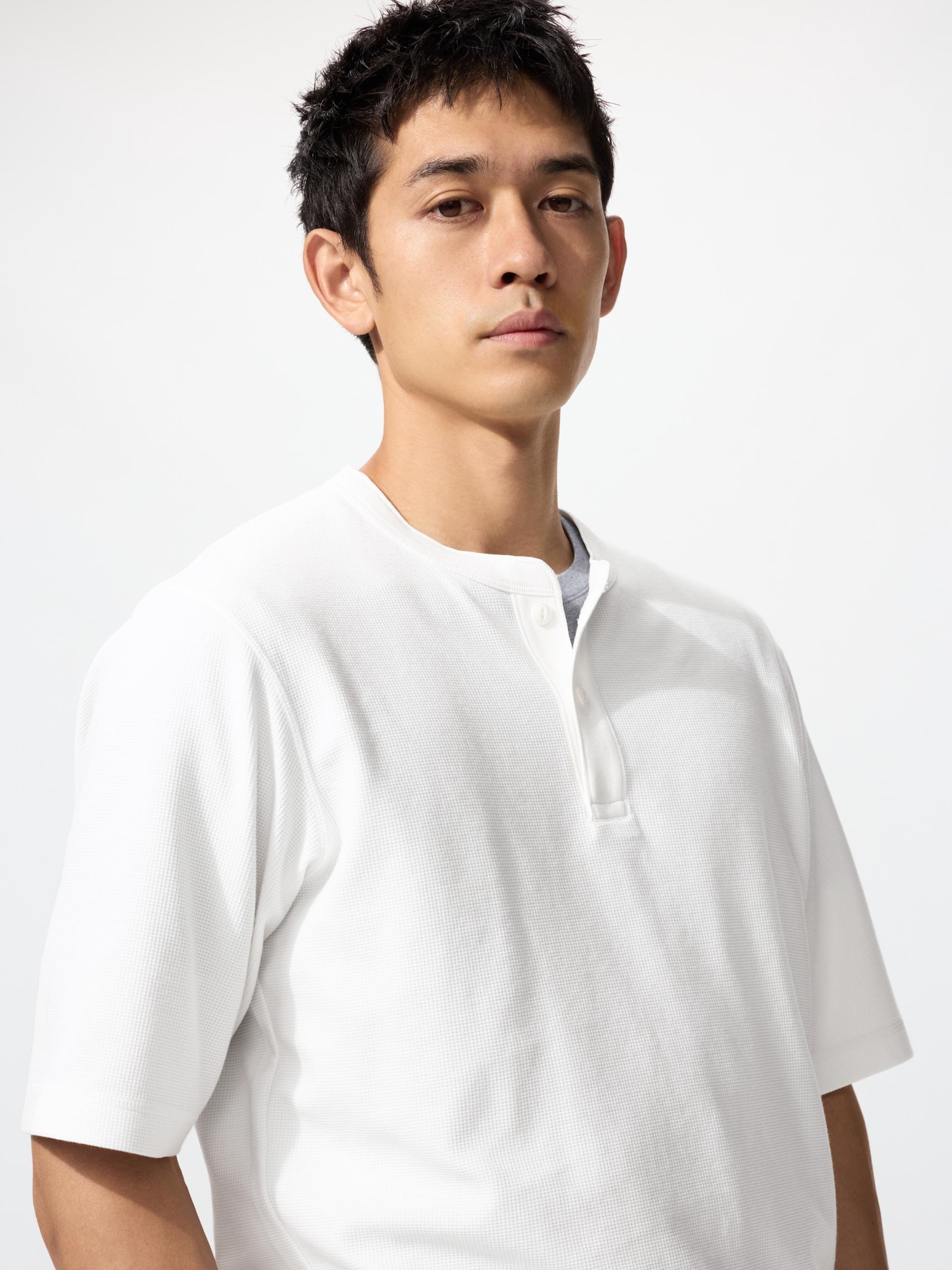Dry вафельная футболка хенли — UNIQLO