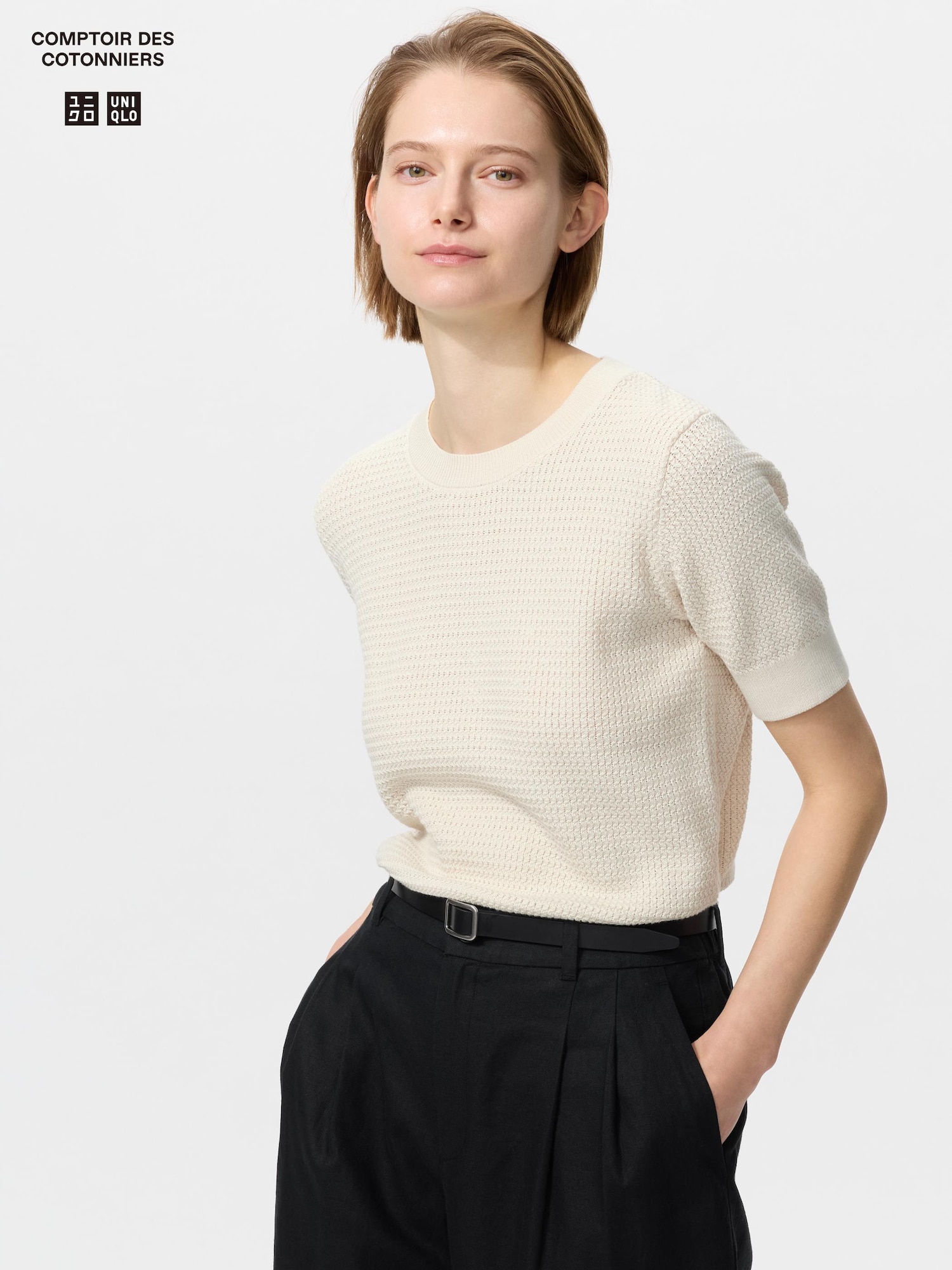 Хлопковый джемпер с круглым вырезом стирающийся — UNIQLO