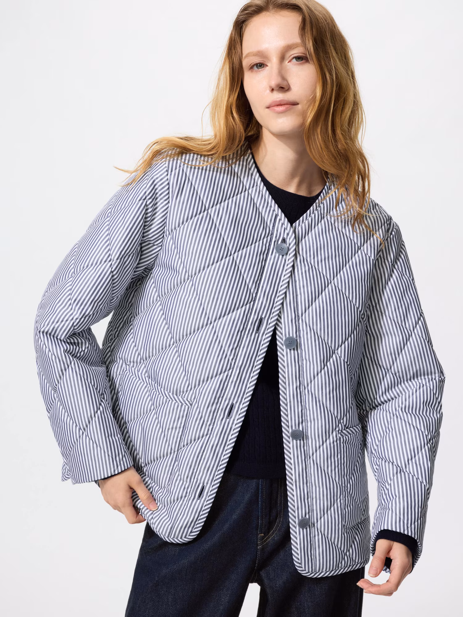 Куртка с объемными рукавами без воротника — UNIQLO