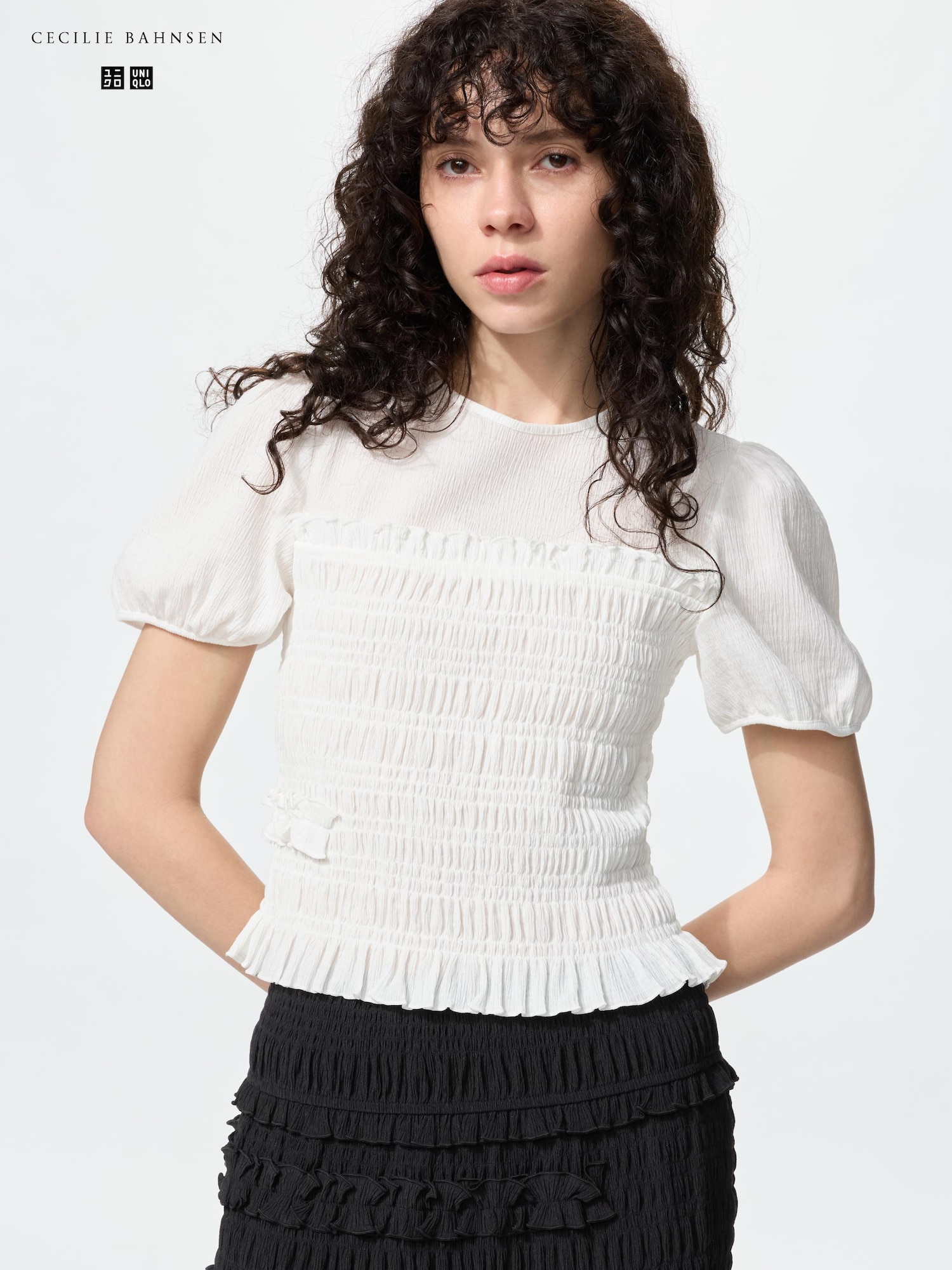футболка объёмный рукав со сборками — UNIQLO