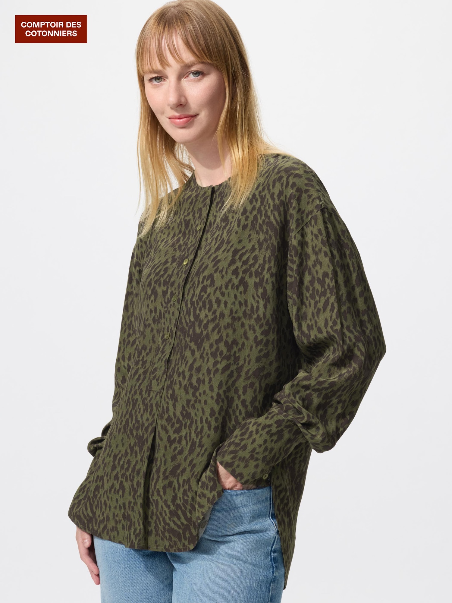 вискозная блузка без воротника — UNIQLO