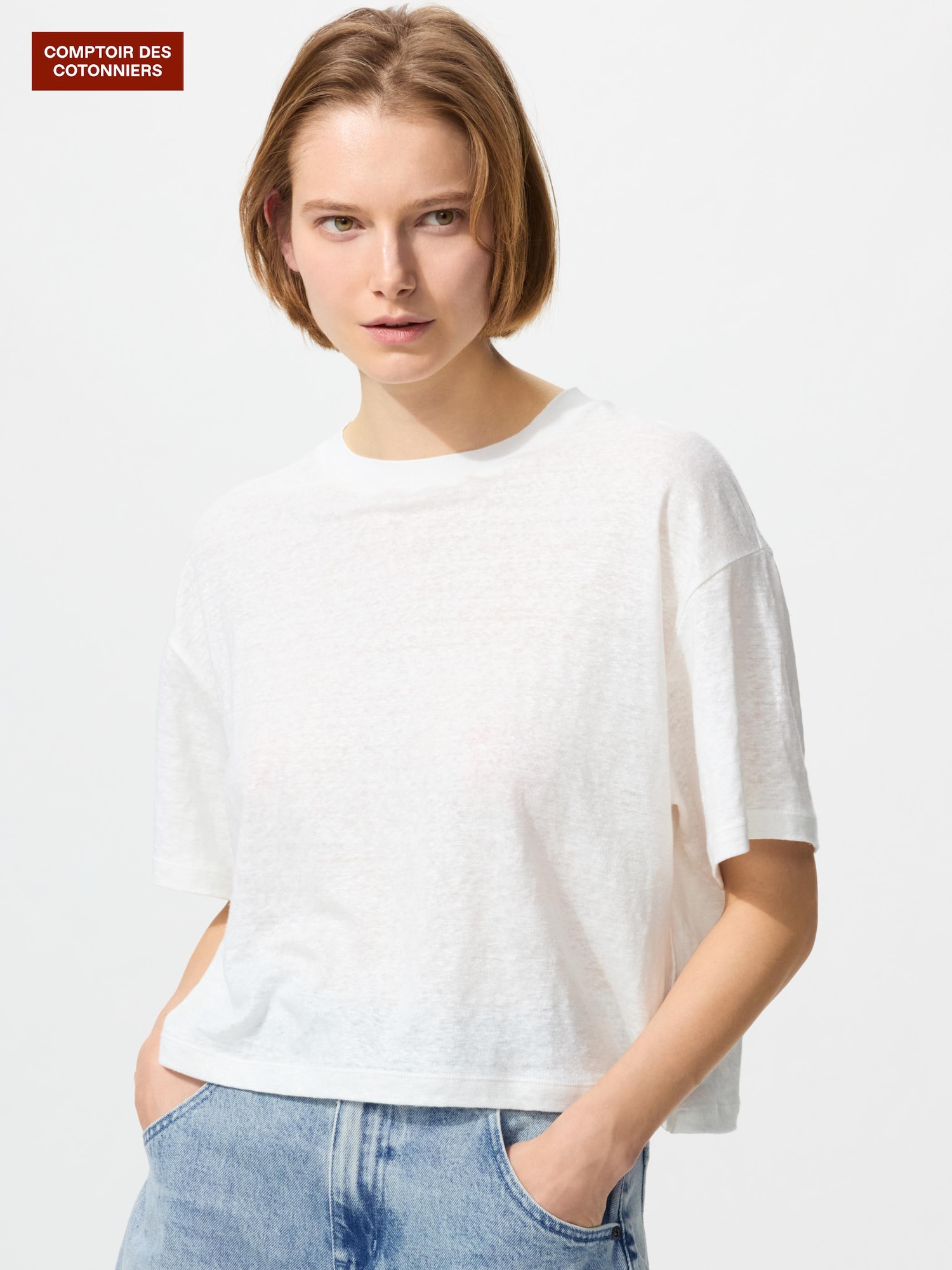 Льняная свободная футболка — UNIQLO